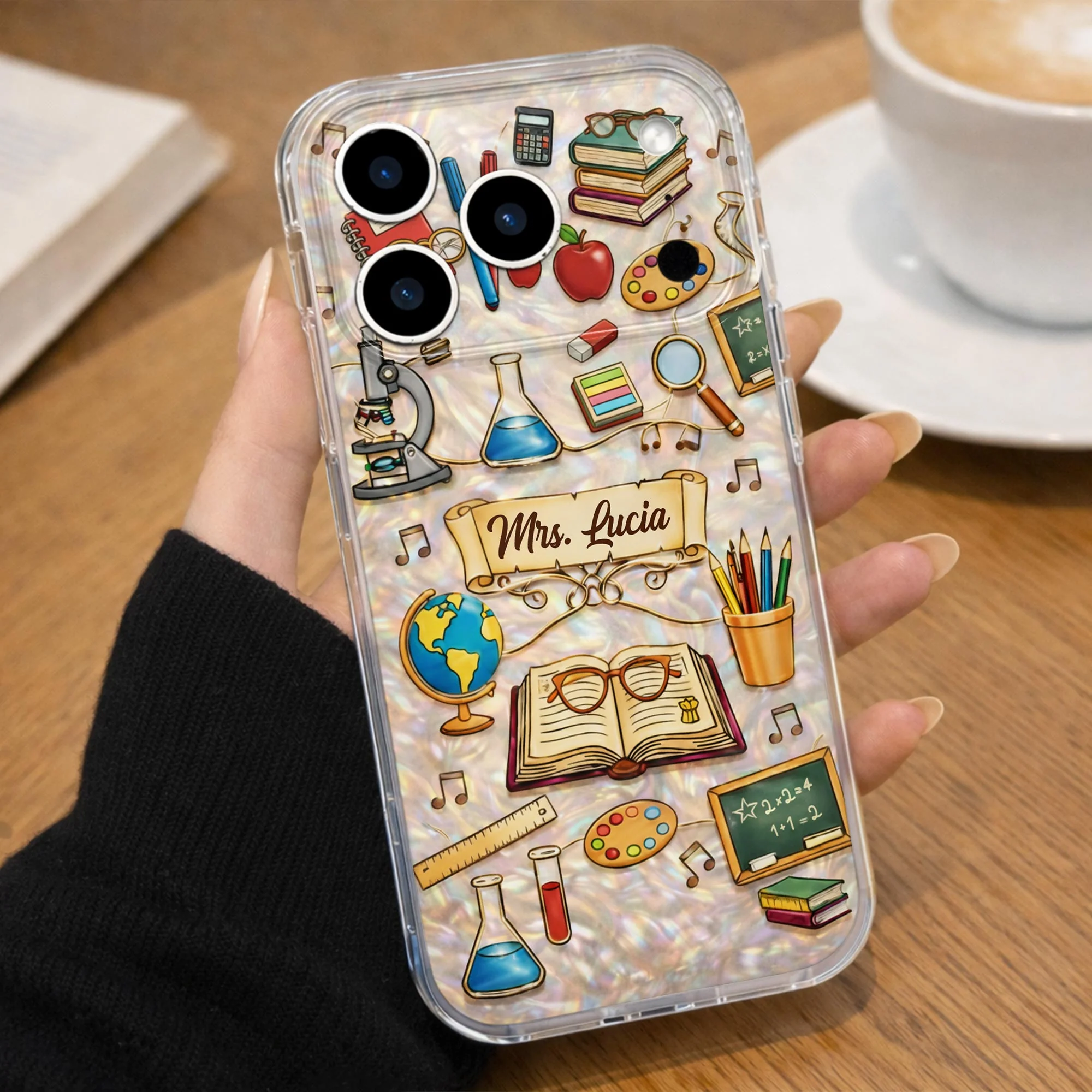 A Teacher Inspires Books Microscope Globe And School Supplies - Personalized Clear Phone Case - TEACH073_PHC - Image 6