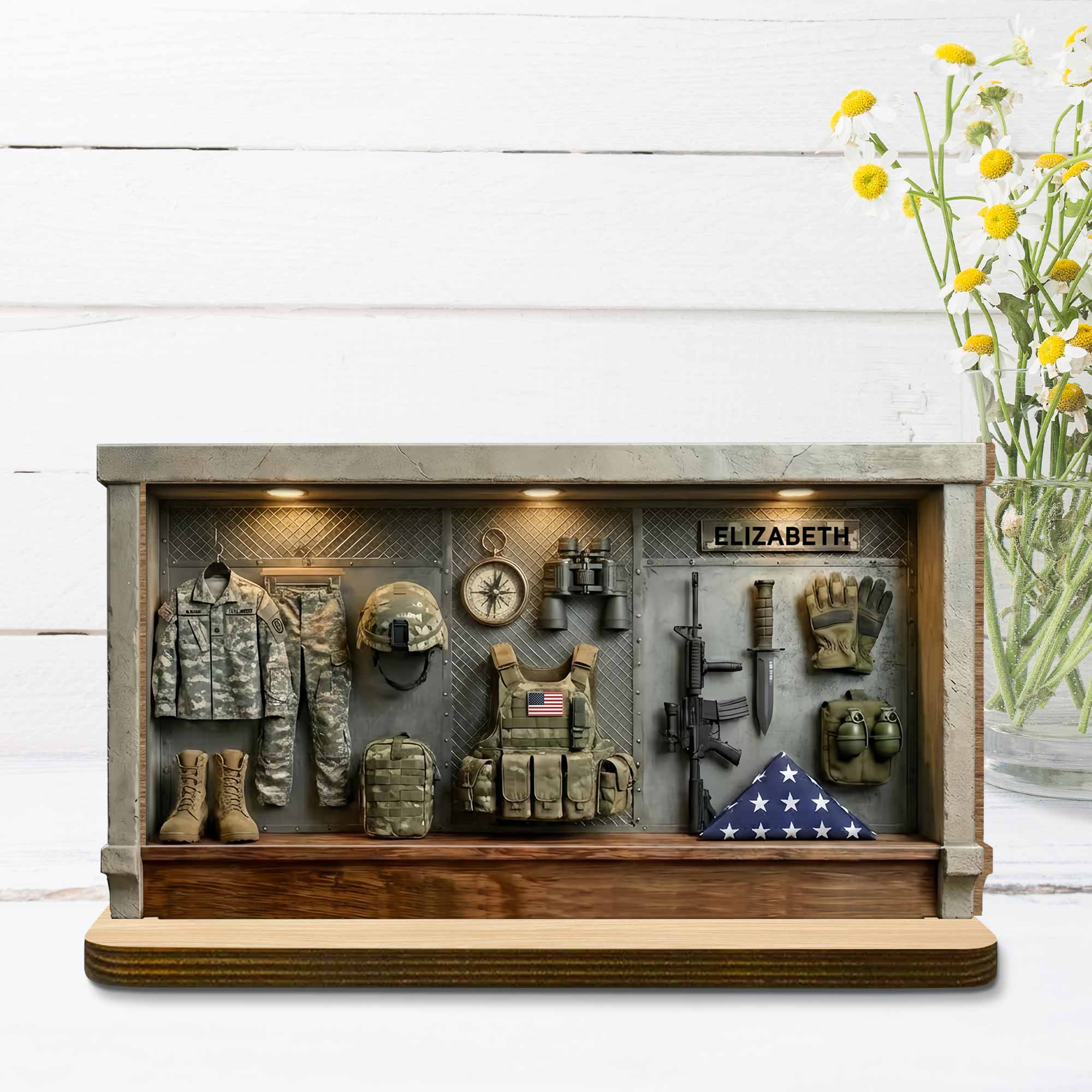 A Tribute To The Brave Military Gear Shadow Box Display - Personalized Custom 2-Layer Wood Plaque With Flat Base - VTR003_WPLA - Image 2