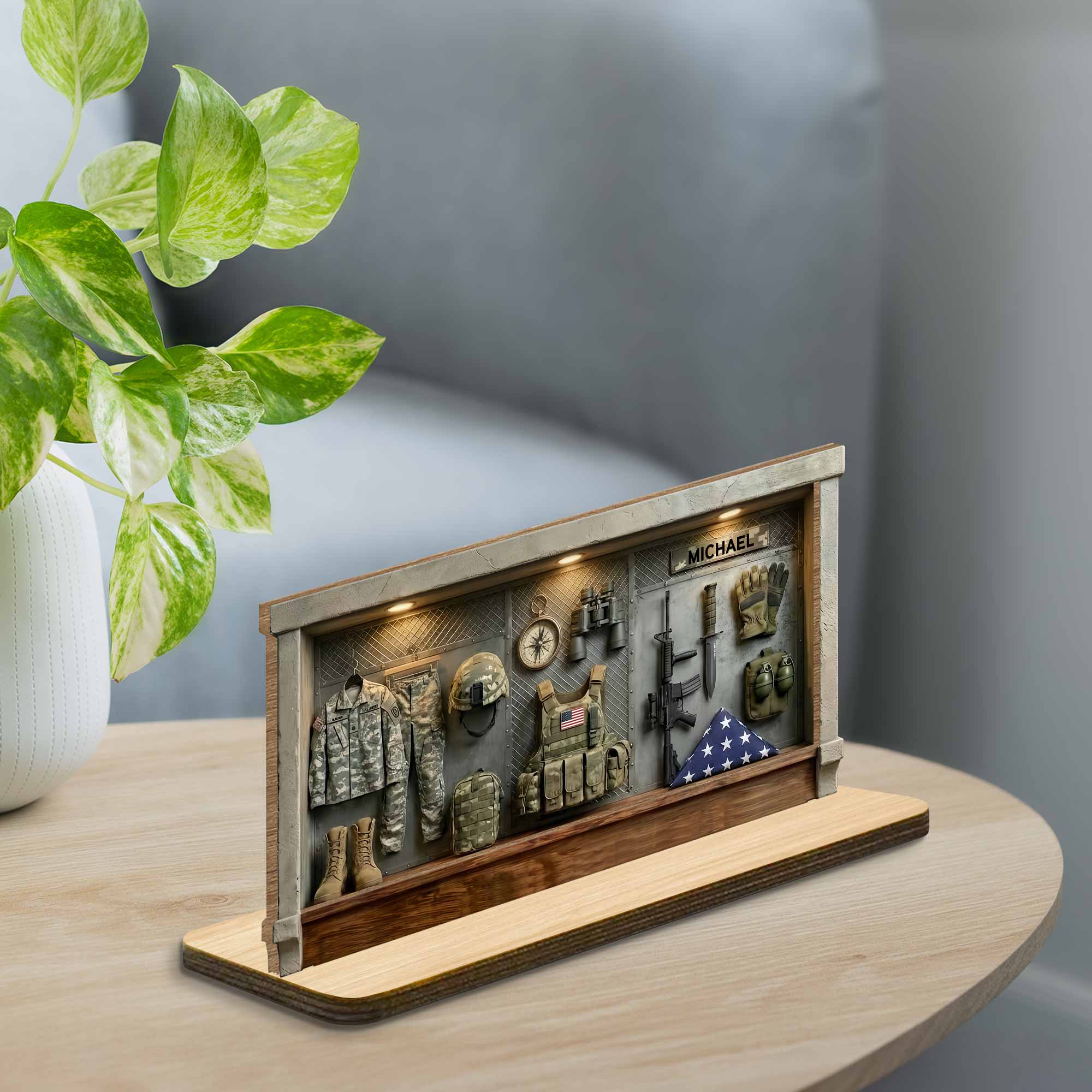 A Tribute To The Brave Military Gear Shadow Box Display - Personalized Custom 2-Layer Wood Plaque With Flat Base - VTR003_WPLA - Image 3
