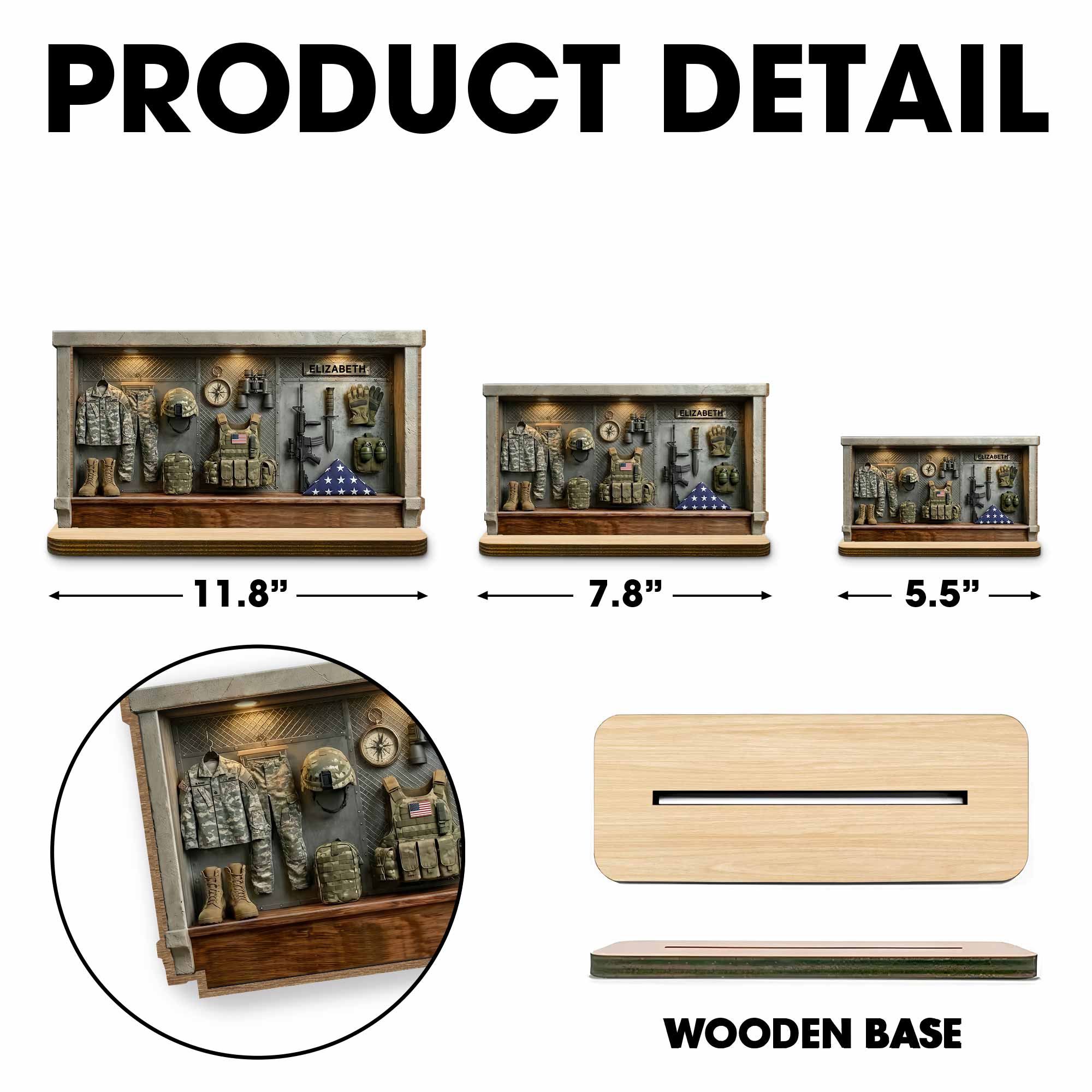 A Tribute To The Brave Military Gear Shadow Box Display - Personalized Custom 2-Layer Wood Plaque With Flat Base - VTR003_WPLA - Image 5