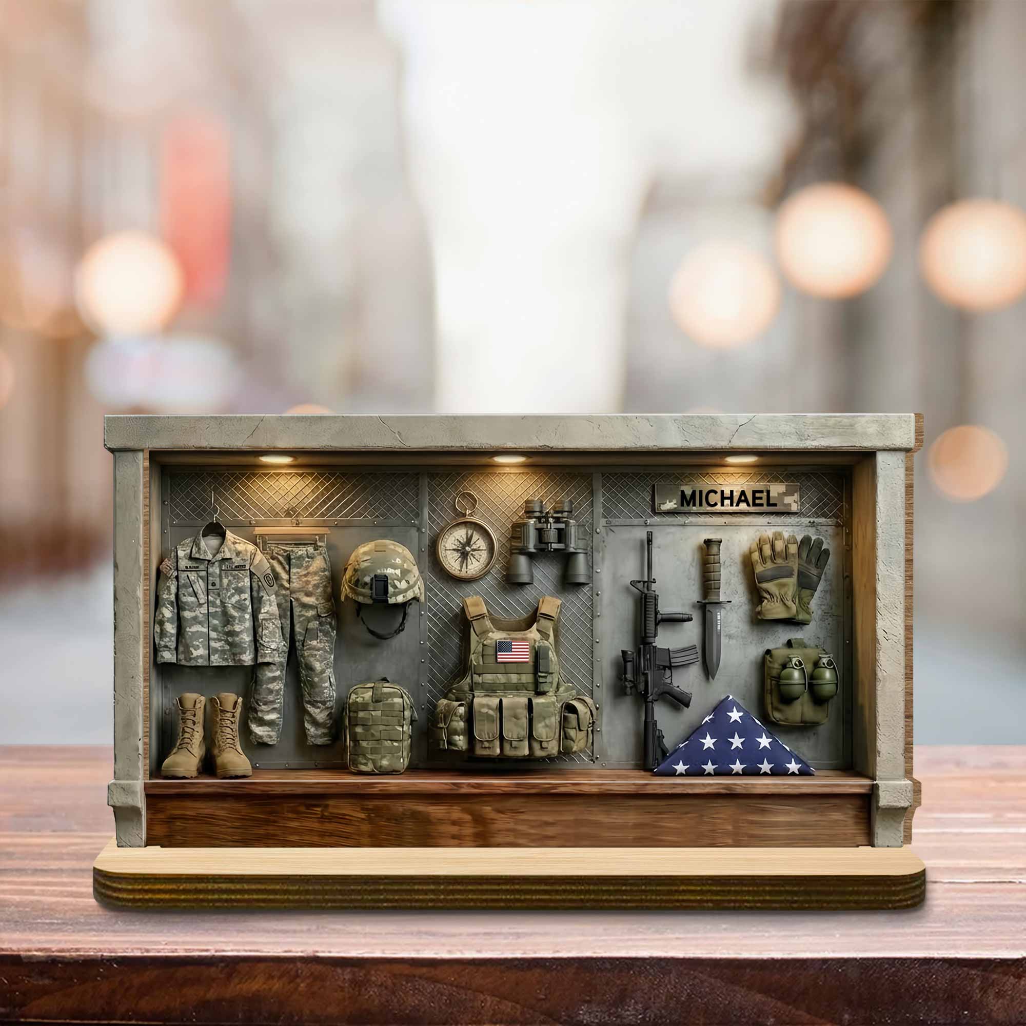 A Tribute To The Brave Military Gear Shadow Box Display - Personalized Custom 2-Layer Wood Plaque With Flat Base - VTR003_WPLA - Image 6