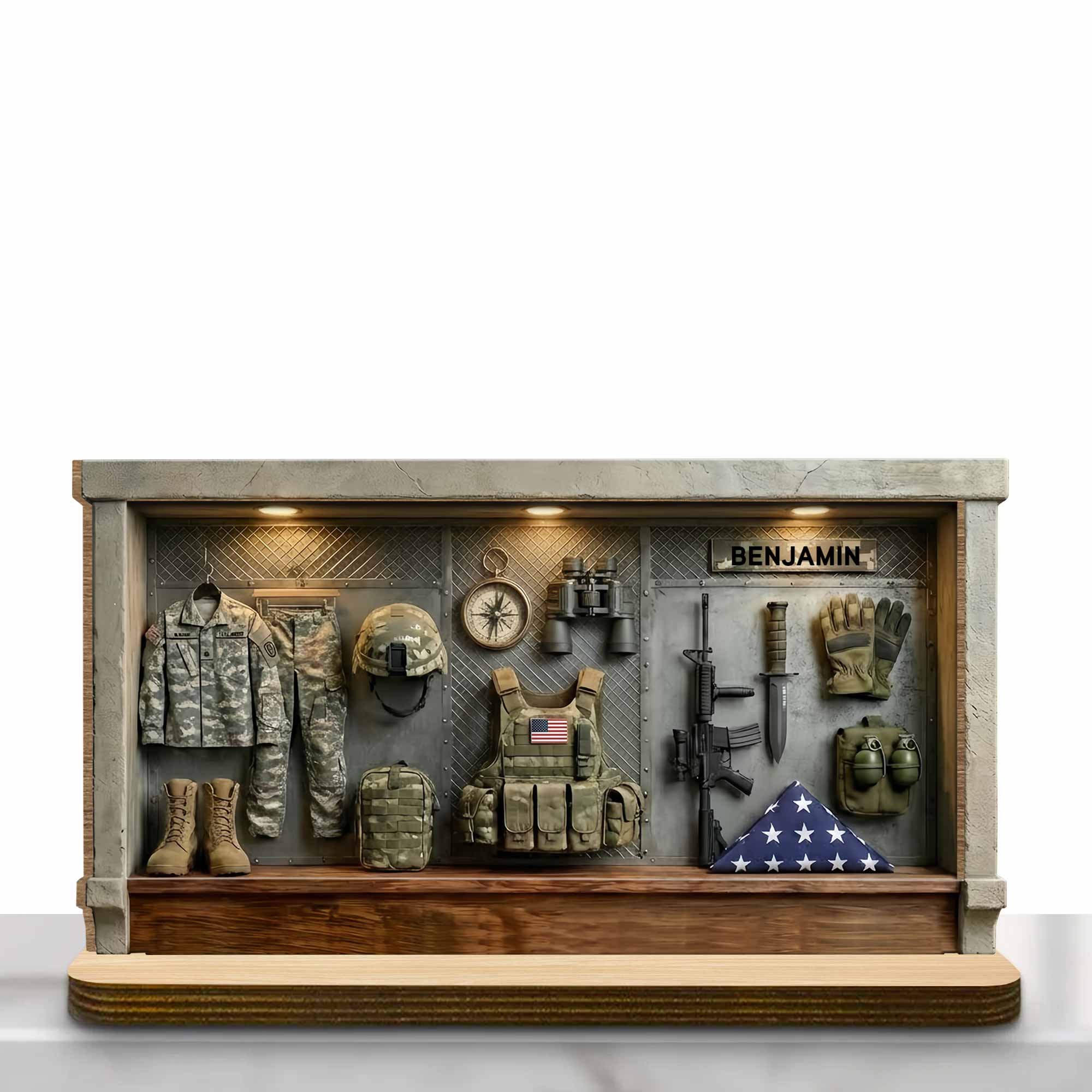 A Tribute To The Brave Military Gear Shadow Box Display - Personalized Custom 2-Layer Wood Plaque With Flat Base - VTR003_WPLA - Image 7