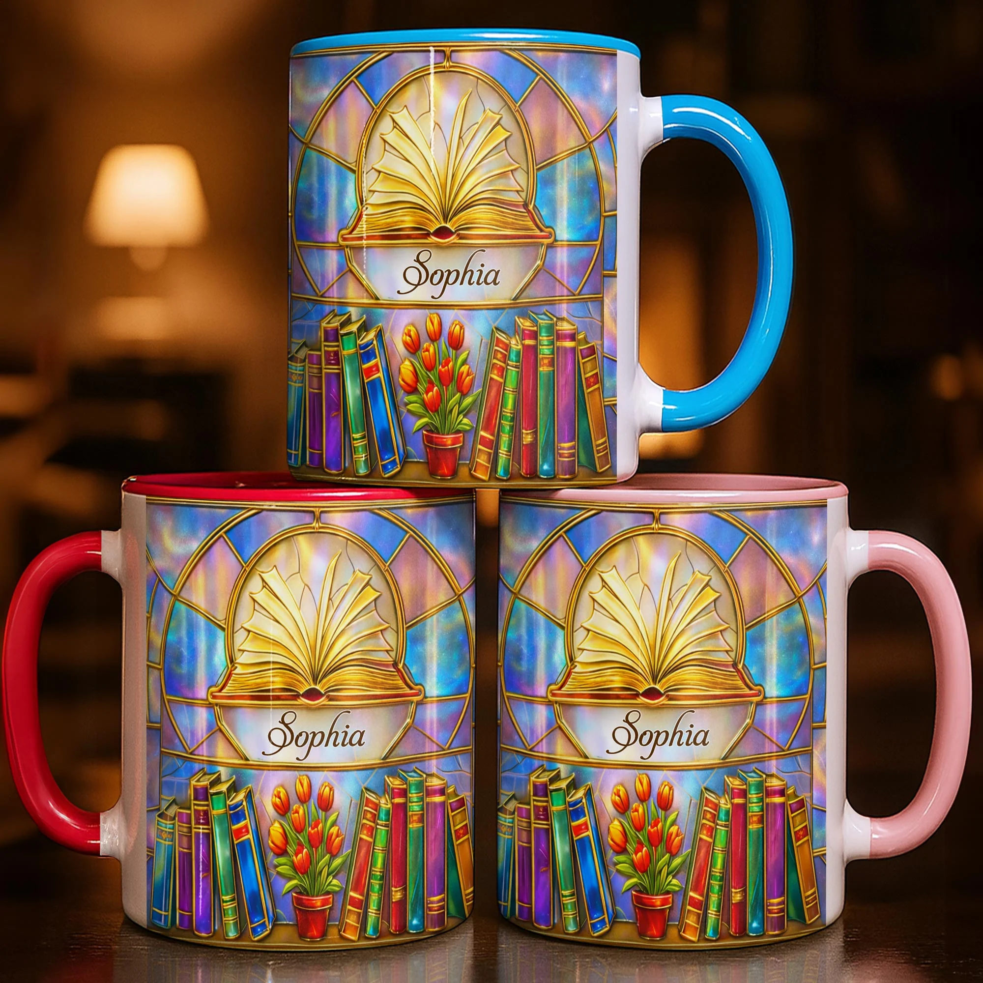 A World Of Magic And Wonder Stained Glass Books And Flowers - Personalized Custom Accent Mug - READ005_AMUG - Image 4