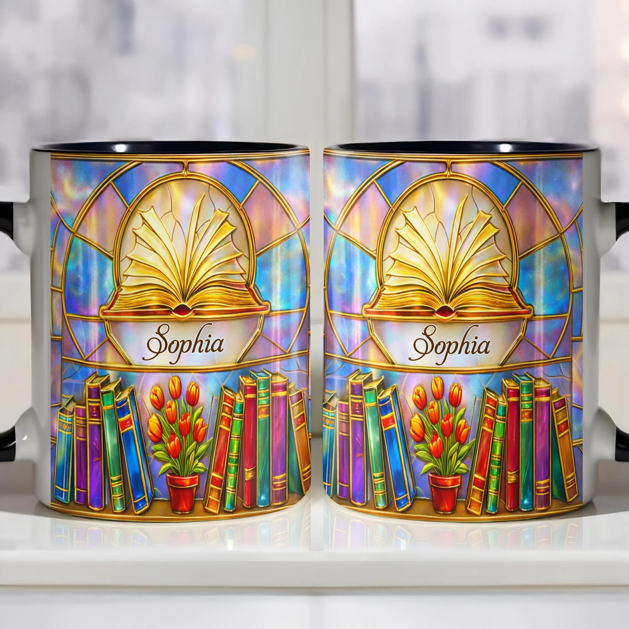 A World Of Magic And Wonder Stained Glass Books And Flowers - Personalized Custom Accent Mug - READ005_AMUG - Image 9