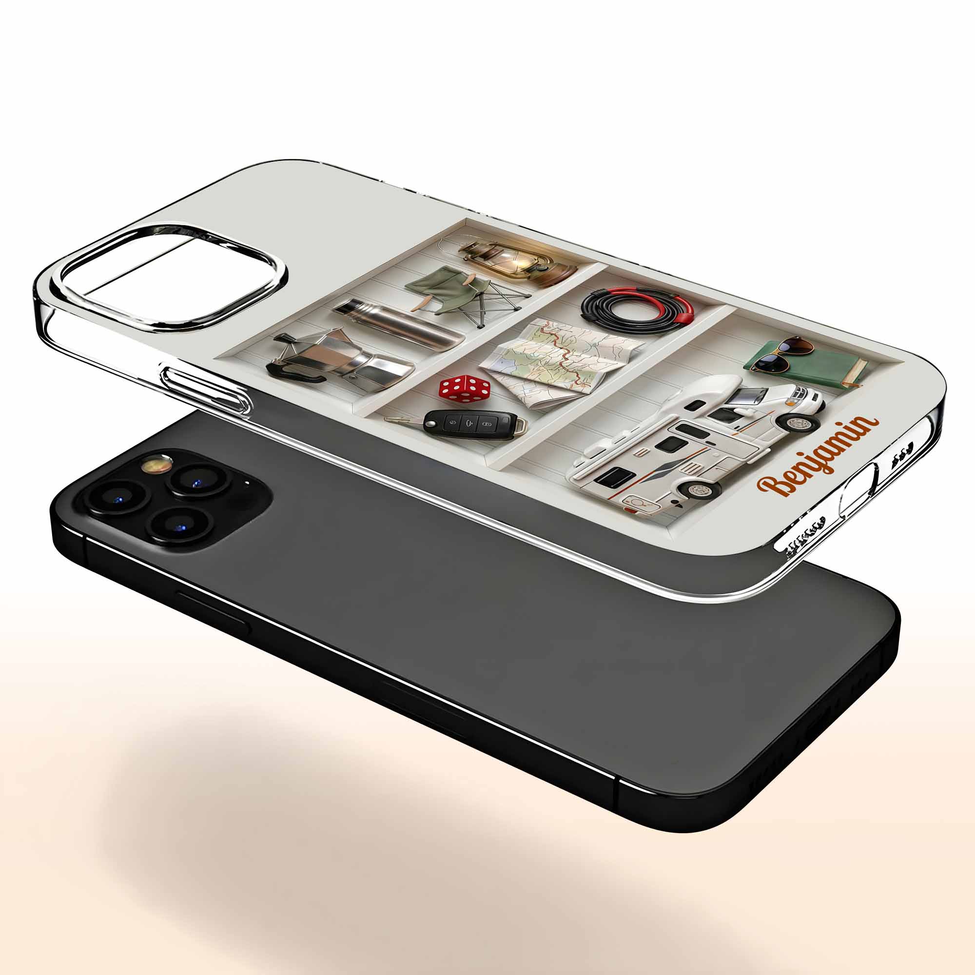 Adventure Awaits RV And Camping Gear Shelf Design - Personalized Clear Phone Case - CAMP011_PHC - Image 4