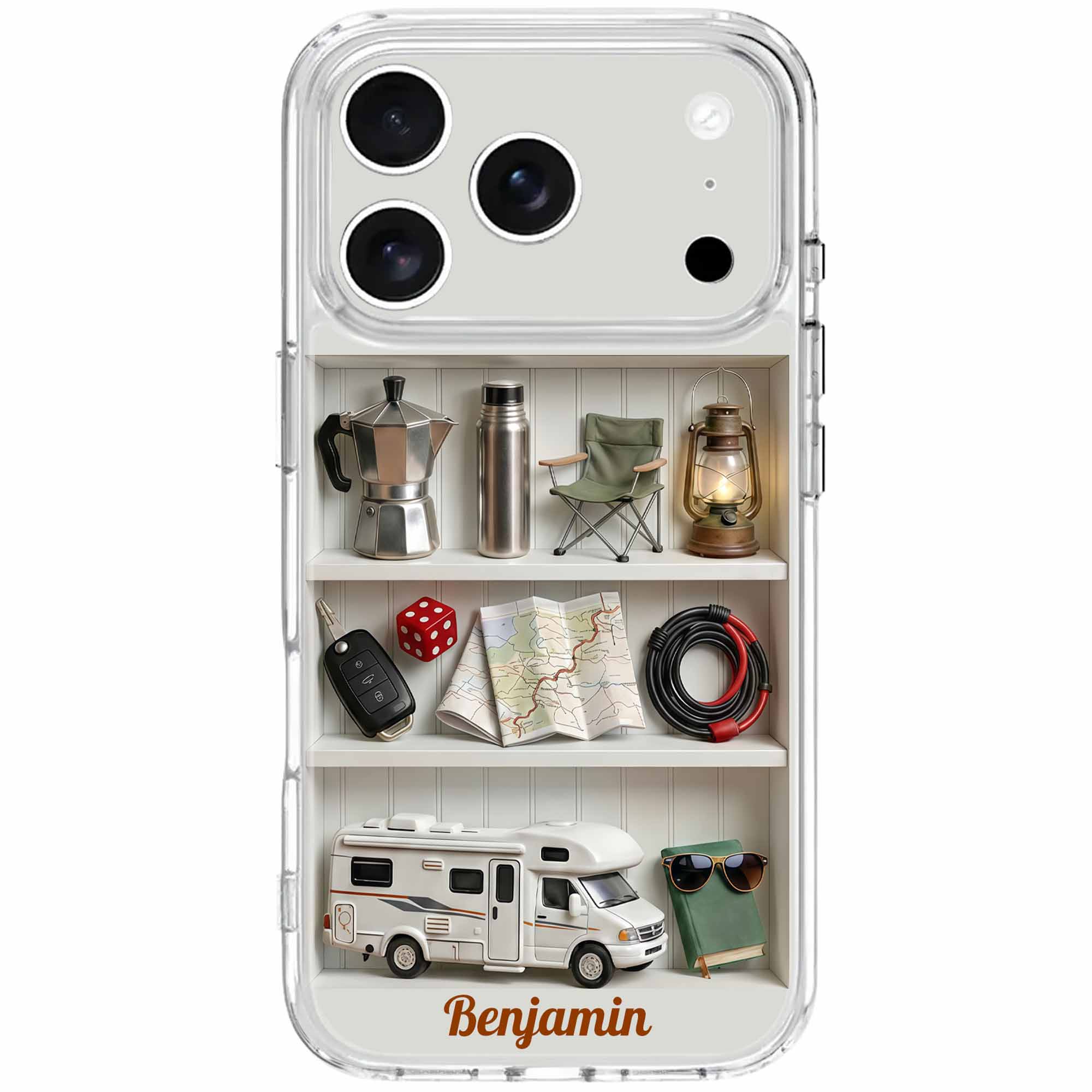 Adventure Awaits RV And Camping Gear Shelf Design - Personalized Clear Phone Case - CAMP011_PHC - Image 8
