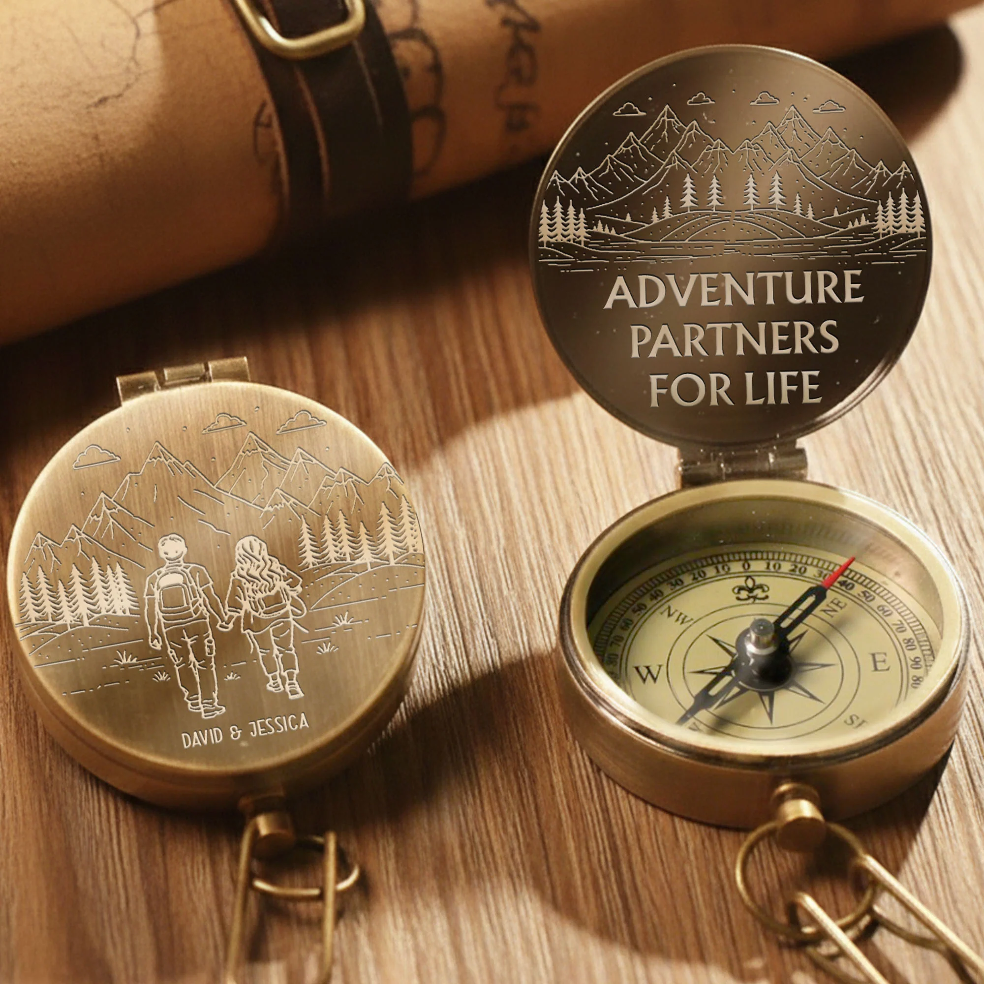 Adventure Partners For Life Mountains And Hiking Couple Engraved Brass Compass - Personalized Engraved Brass Compass - CPL839_ECPASS - Image 10