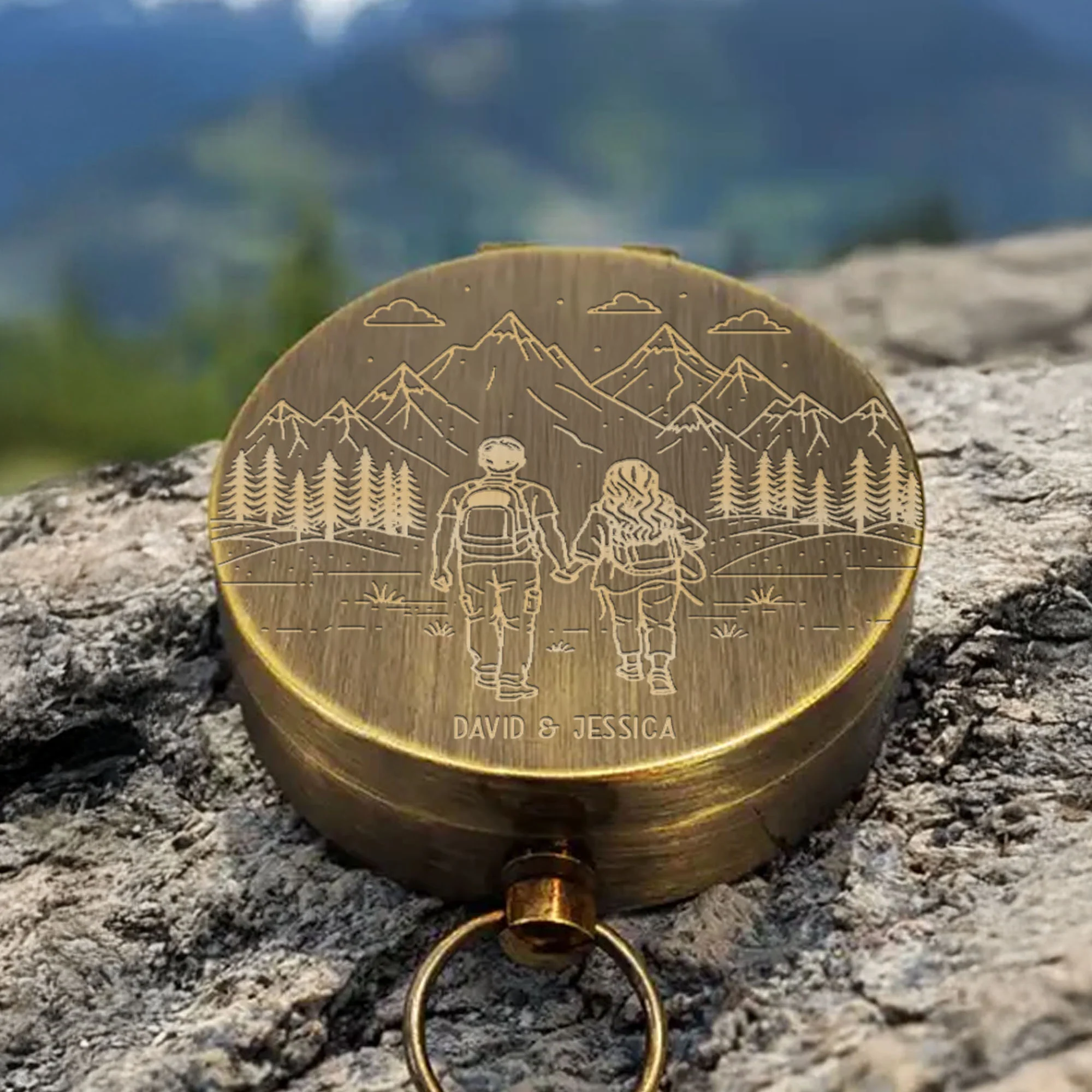 Adventure Partners For Life Mountains And Hiking Couple Engraved Brass Compass - Personalized Engraved Brass Compass - CPL839_ECPASS - Image 4