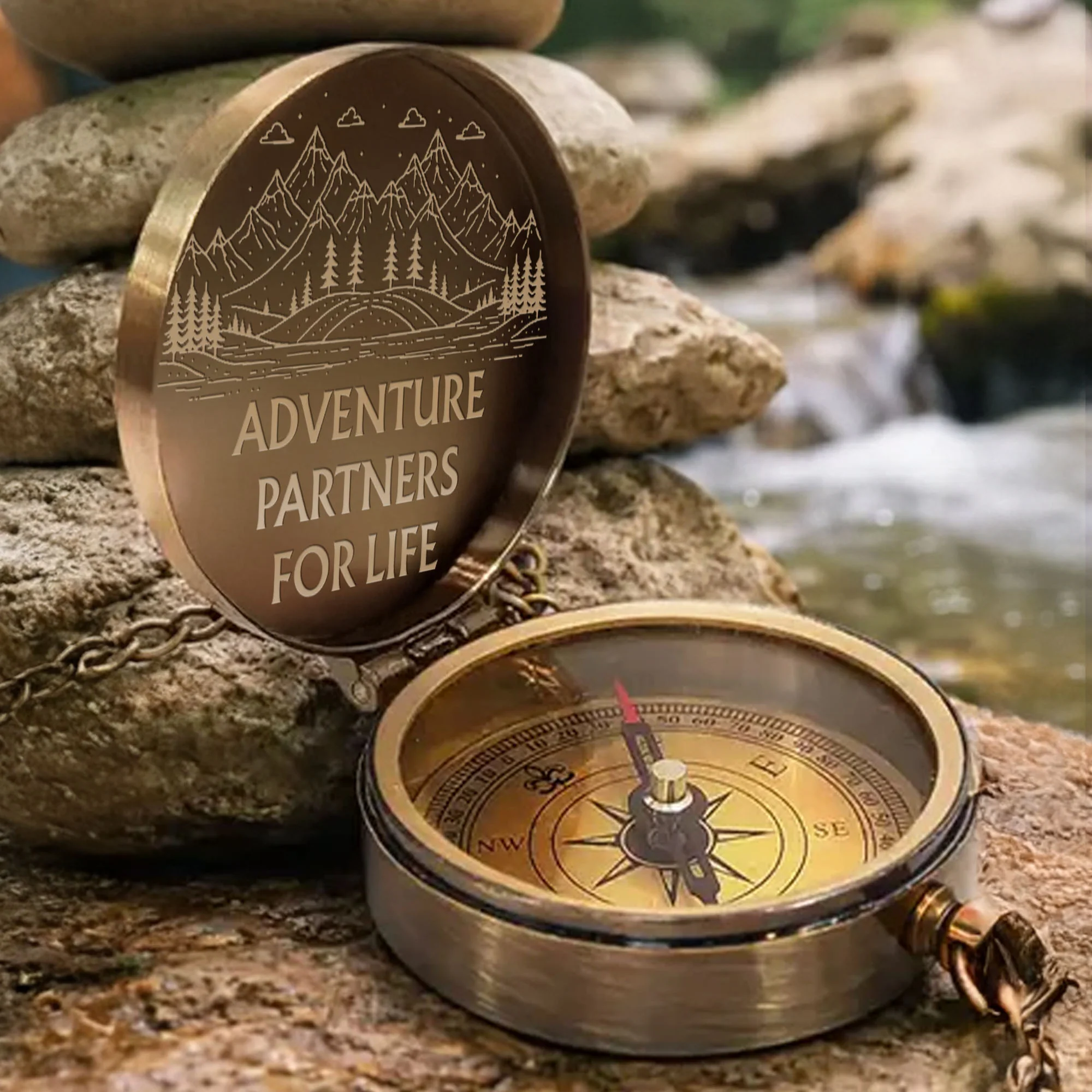 Adventure Partners For Life Mountains And Hiking Couple Engraved Brass Compass - Personalized Engraved Brass Compass - CPL839_ECPASS - Image 5