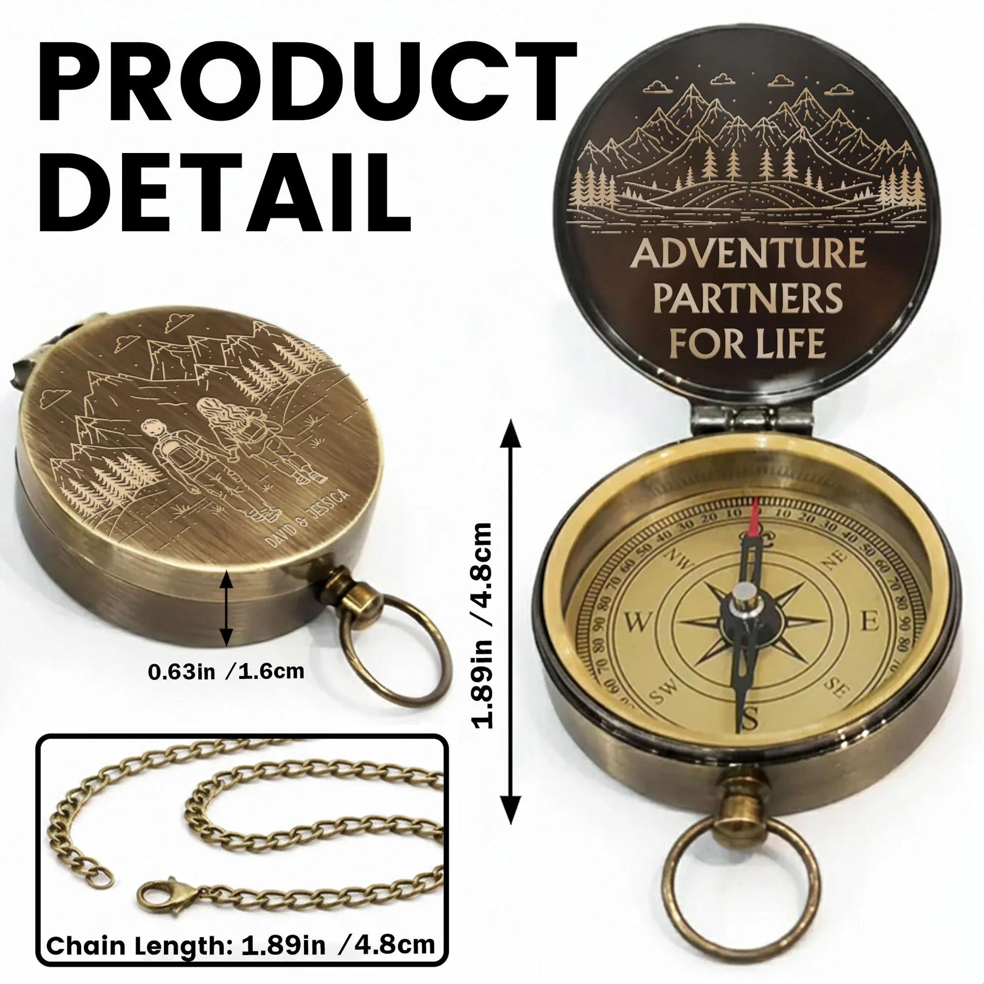 Adventure Partners For Life Mountains And Hiking Couple Engraved Brass Compass - Personalized Engraved Brass Compass - CPL839_ECPASS - Image 6