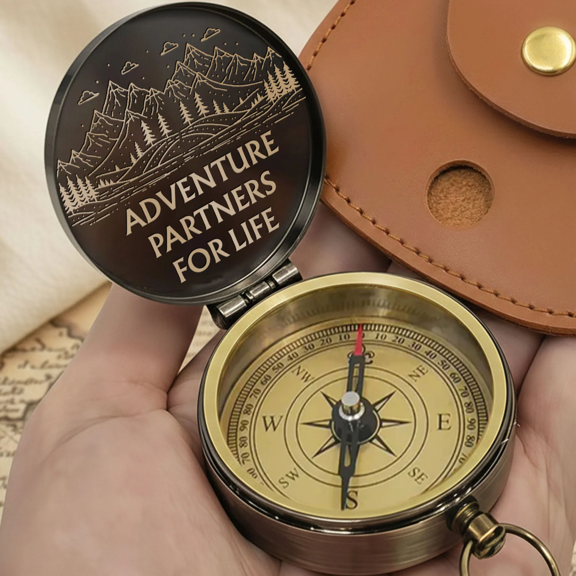 Adventure Partners For Life Mountains And Hiking Couple Engraved Brass Compass - Personalized Engraved Brass Compass - CPL839_ECPASS - Image 7