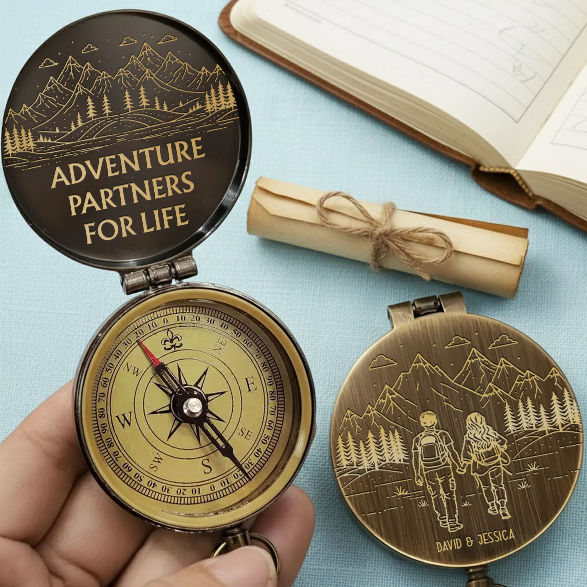 Adventure Partners For Life Mountains And Hiking Couple Engraved Brass Compass - Personalized Engraved Brass Compass - CPL839_ECPASS - Image 8