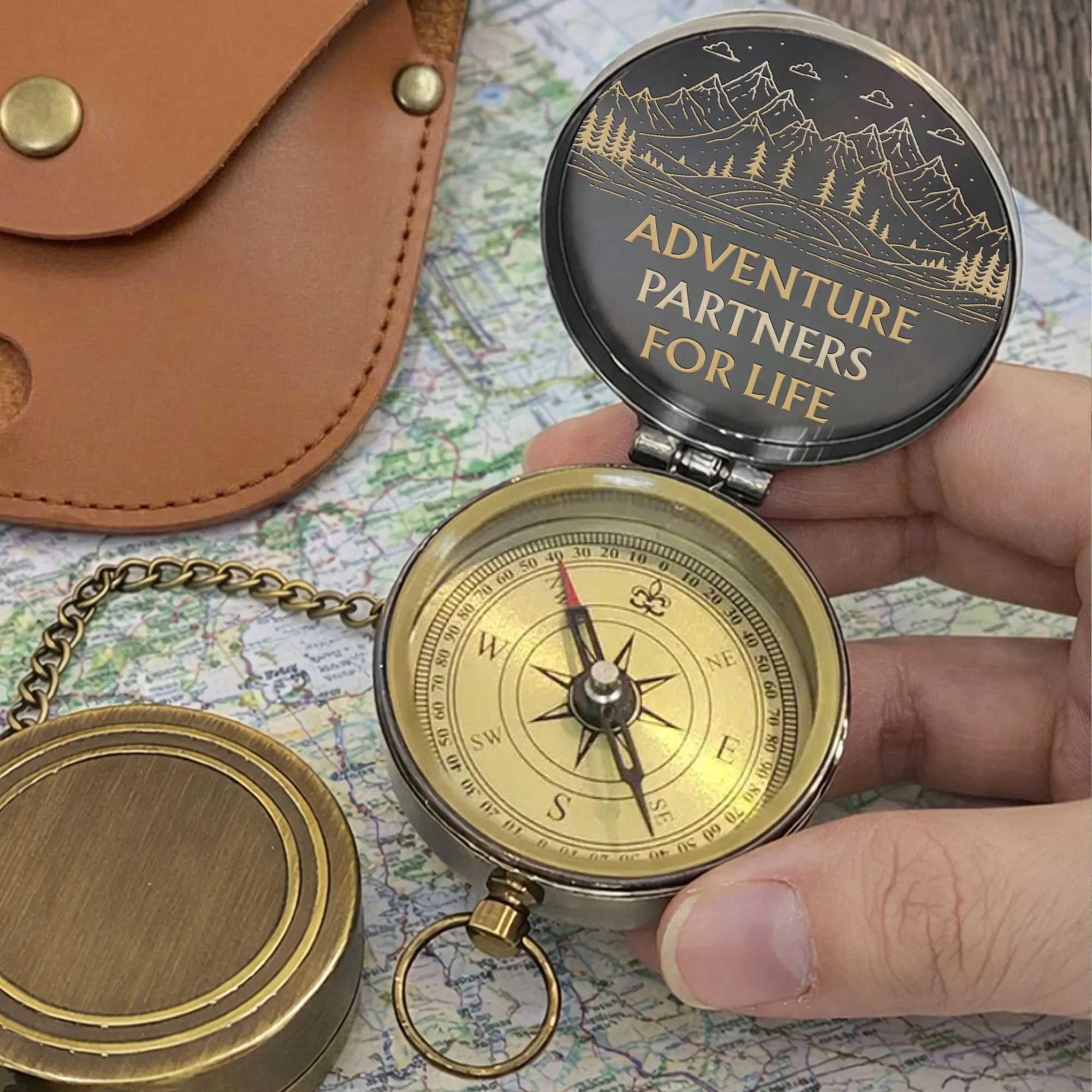 Adventure Partners For Life Mountains And Hiking Couple Engraved Brass Compass - Personalized Engraved Brass Compass - CPL839_ECPASS - Image 9