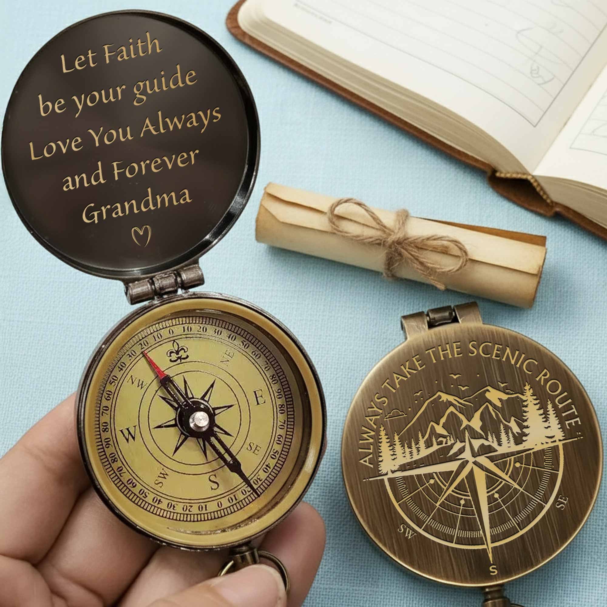 Always Take The Scenic Route Mountain And Tree Engraved Compass - Personalized Engraved Brass Compass - GSN067_ECPASS - Image 9