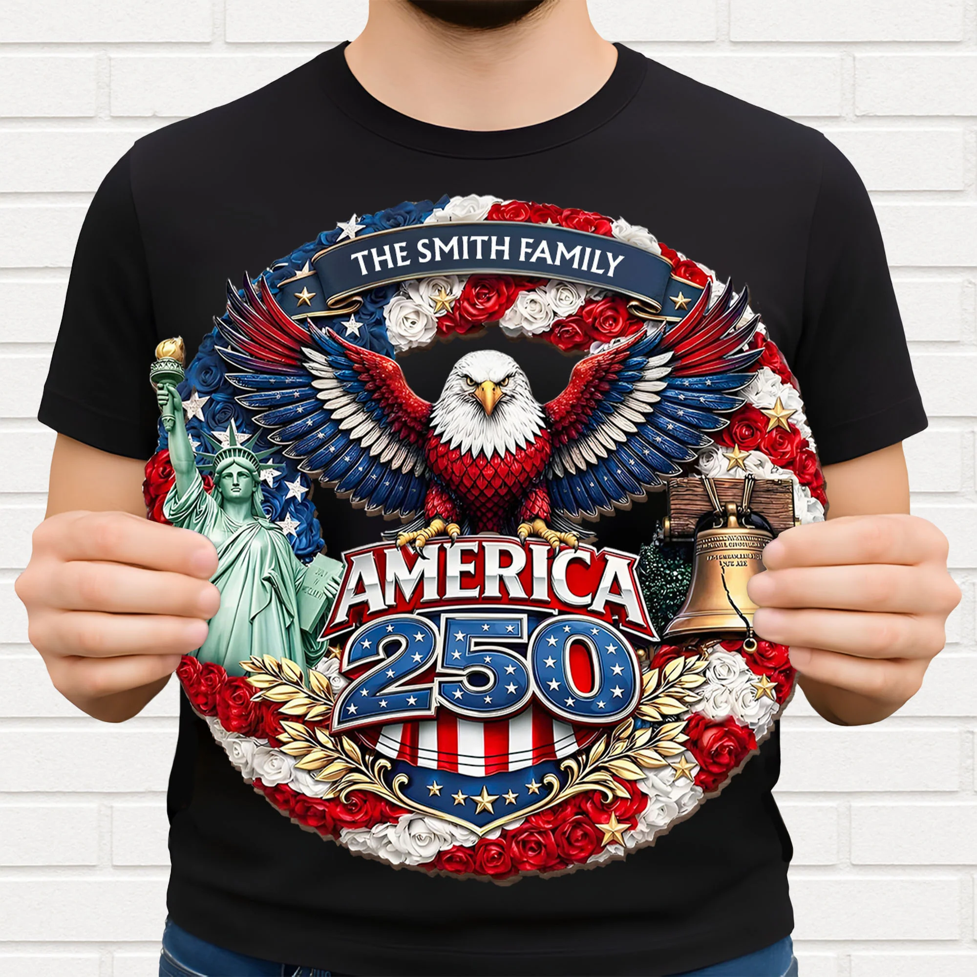 America 250 Eagle Statue Of Liberty And Liberty Bell Flower Wreath - Personalized Custom Shaped Wood Sign - INDE088_WSIGN - Image 3