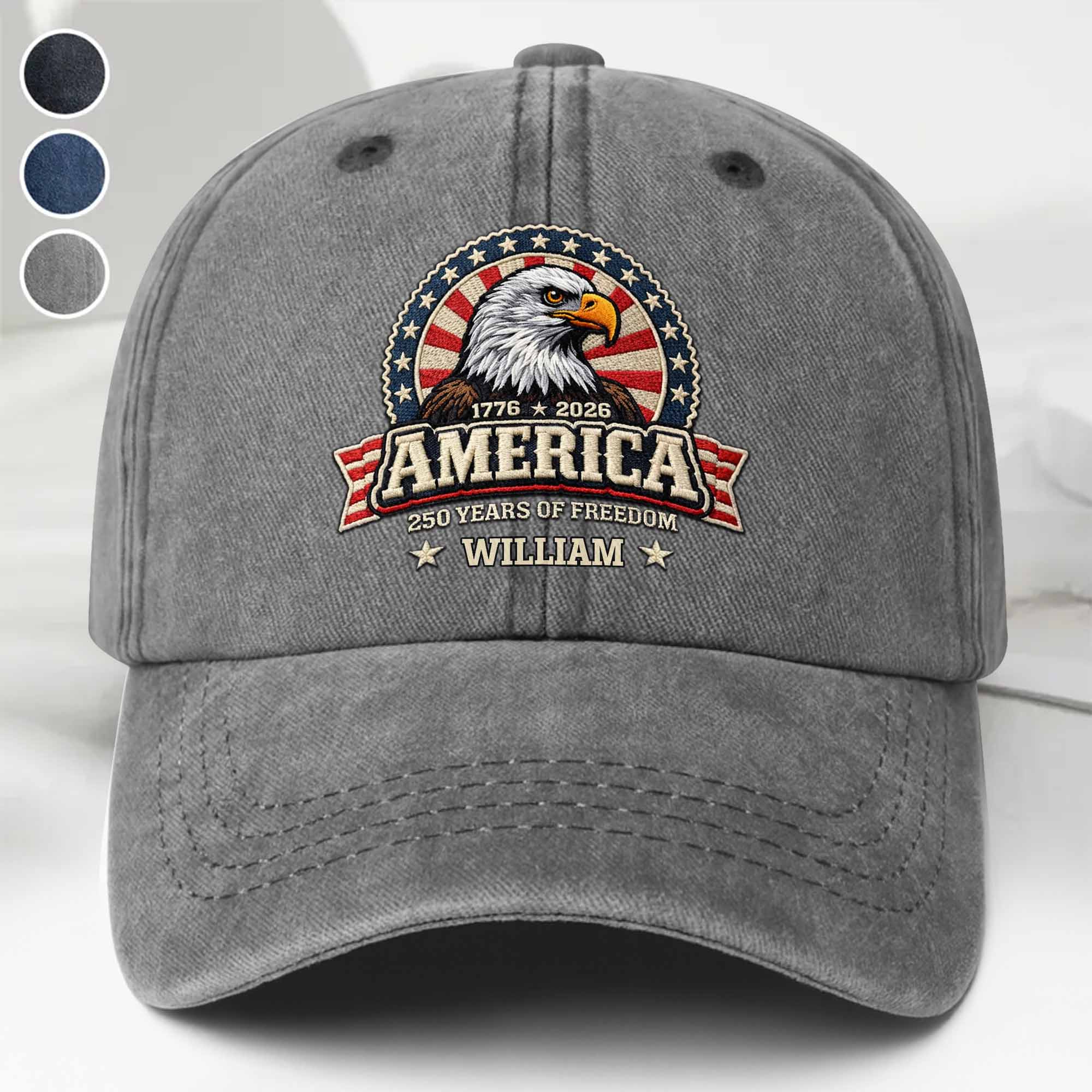 America Years Of Freedom Bald Eagle Shield - Personalized Custom Washed Denim Cap - INDE101_WDCAP