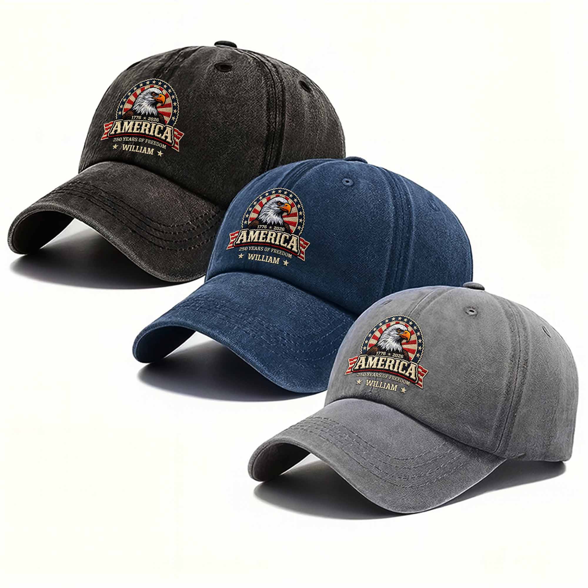 America Years Of Freedom Bald Eagle Shield - Personalized Custom Washed Denim Cap - INDE101_WDCAP - Image 10