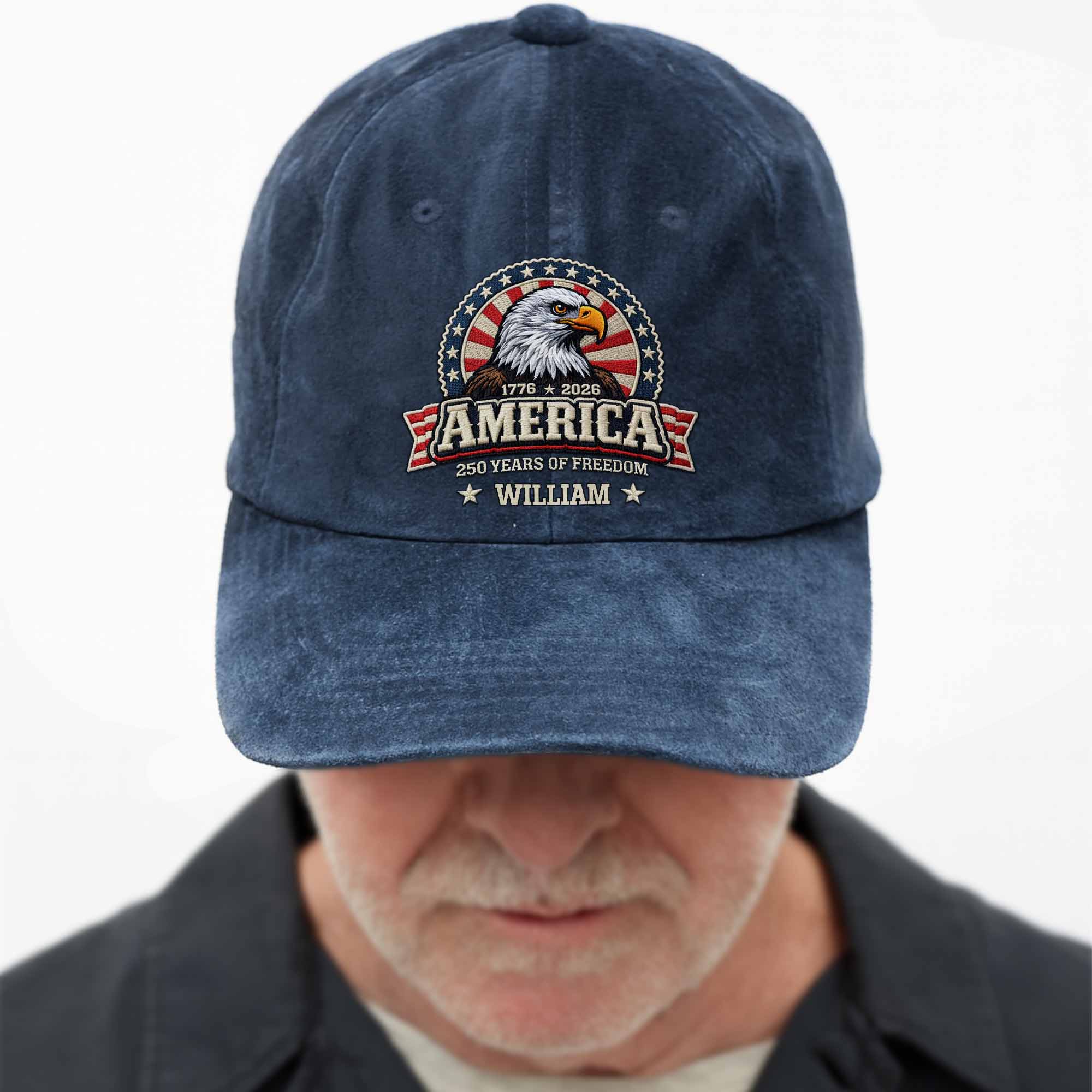 America Years Of Freedom Bald Eagle Shield - Personalized Custom Washed Denim Cap - INDE101_WDCAP - Image 2