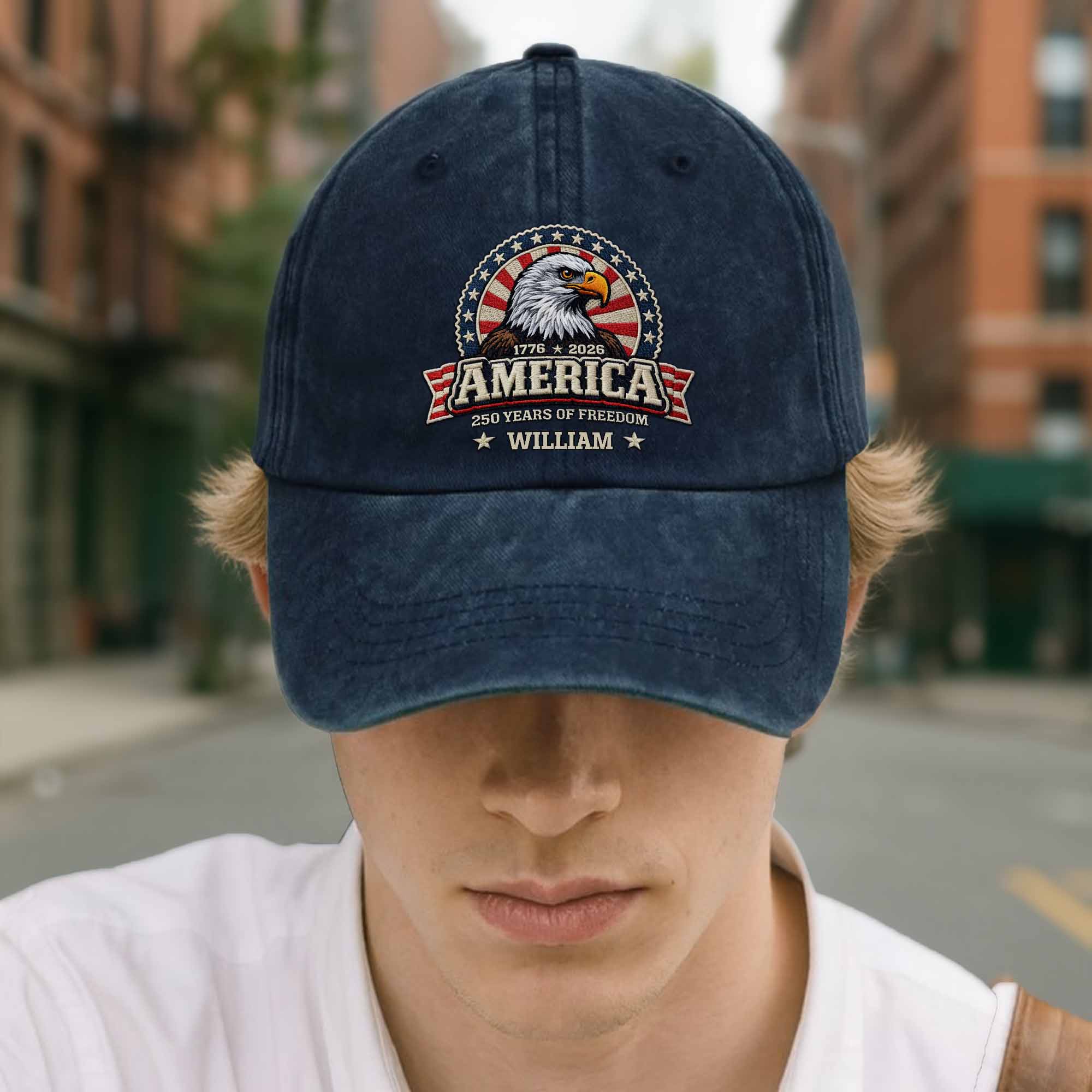 America Years Of Freedom Bald Eagle Shield - Personalized Custom Washed Denim Cap - INDE101_WDCAP - Image 3