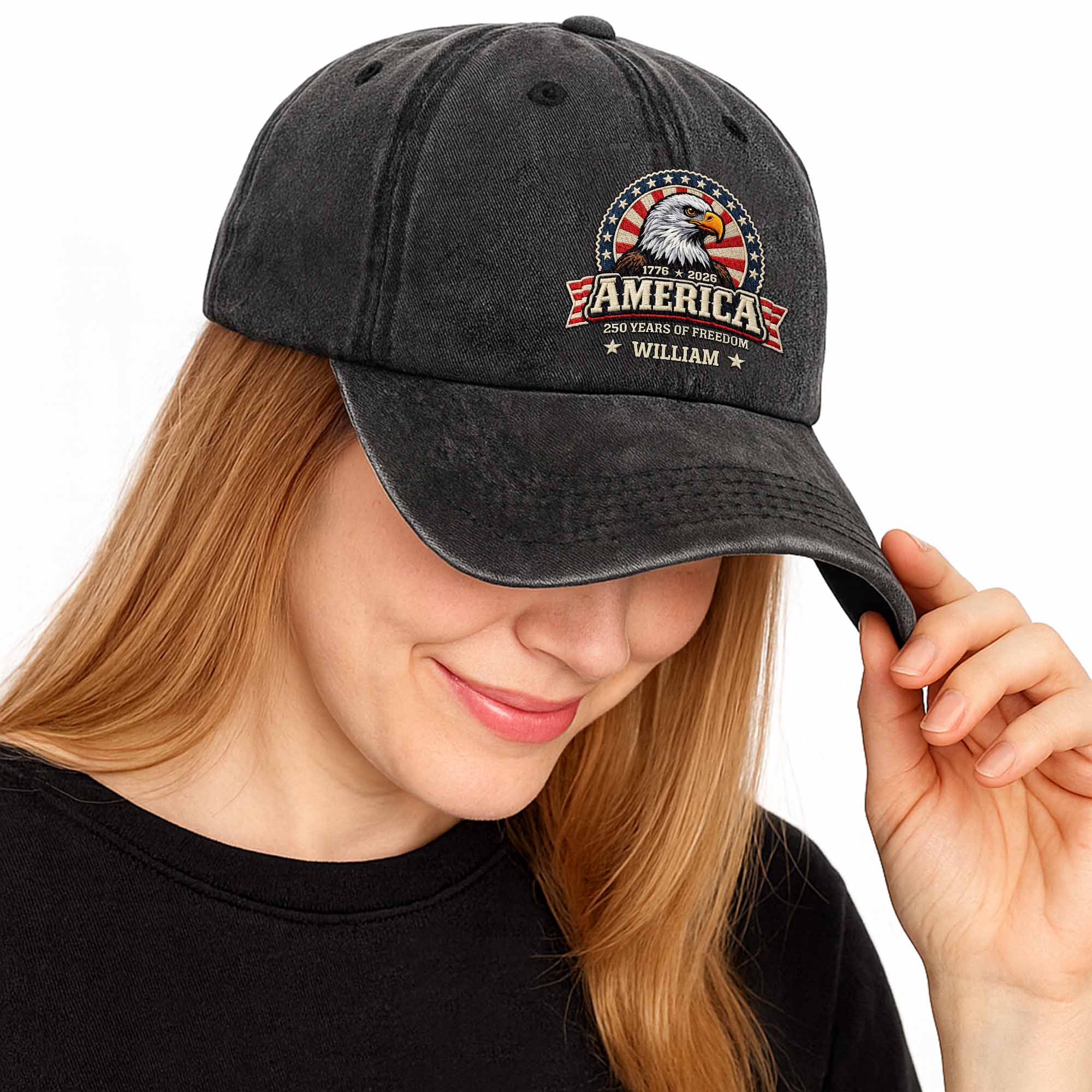 America Years Of Freedom Bald Eagle Shield - Personalized Custom Washed Denim Cap - INDE101_WDCAP - Image 4