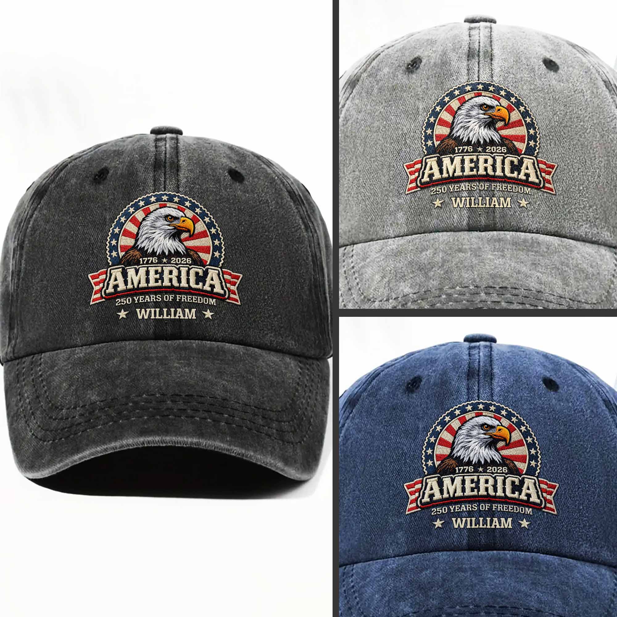 America Years Of Freedom Bald Eagle Shield - Personalized Custom Washed Denim Cap - INDE101_WDCAP - Image 7
