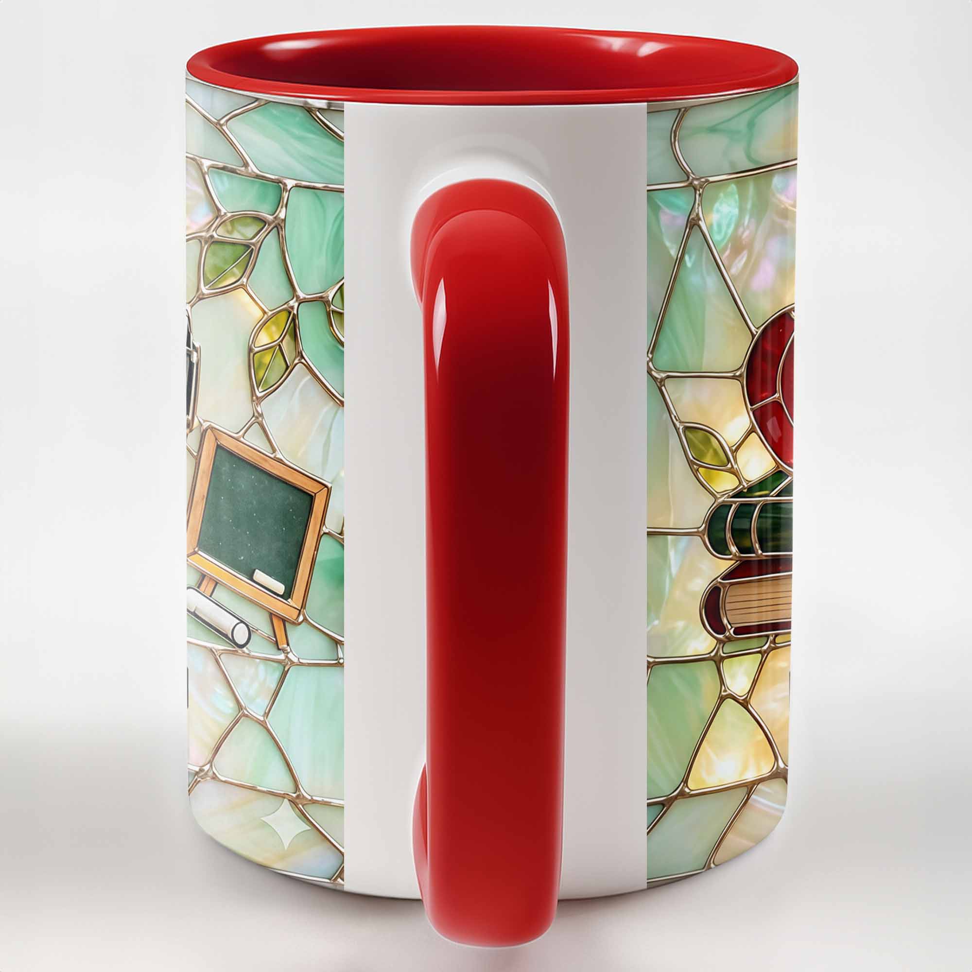 An Apple For The Teacher Stained Glass Design With Books And Ruler - Personalized Custom Accent Mug - TEACH071_AMUG - Image 10