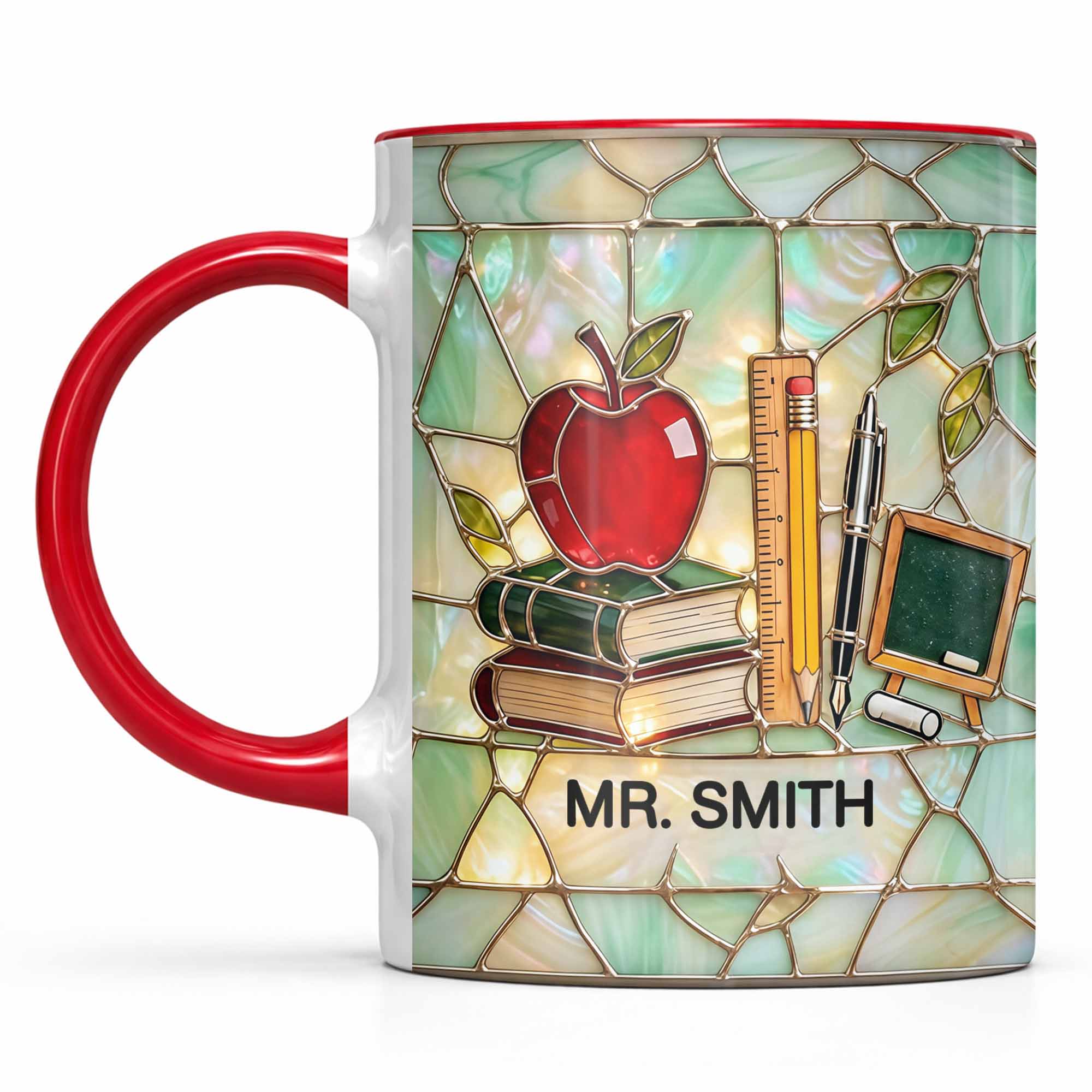 An Apple For The Teacher Stained Glass Design With Books And Ruler - Personalized Custom Accent Mug - TEACH071_AMUG - Image 11