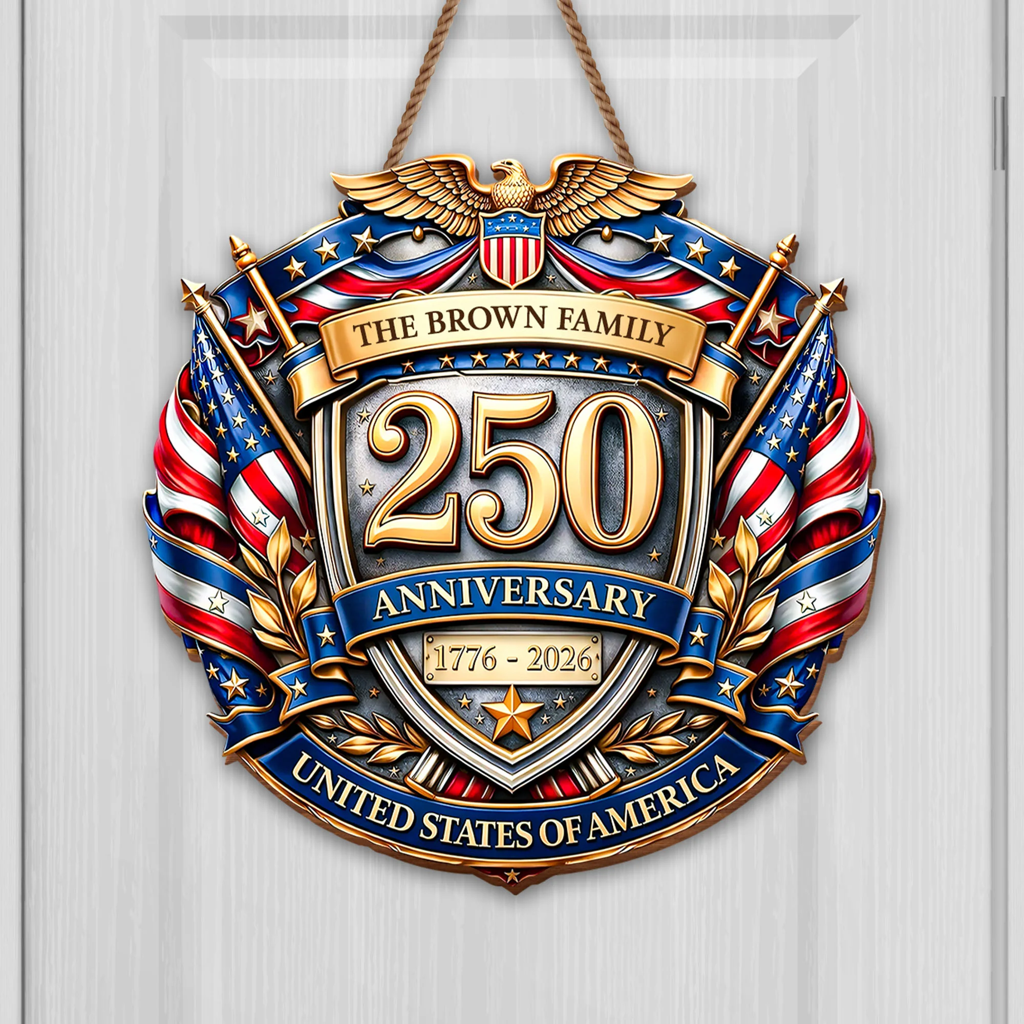 Anniversary United States Of America Eagle Shield And Flag - Personalized Custom Shaped Wood Sign - INDE094_WSIGN