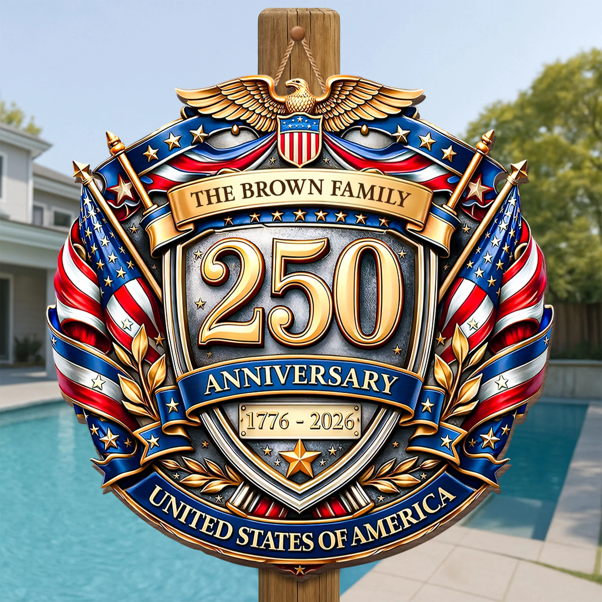 Anniversary United States Of America Eagle Shield And Flag - Personalized Custom Shaped Wood Sign - INDE094_WSIGN - Image 2