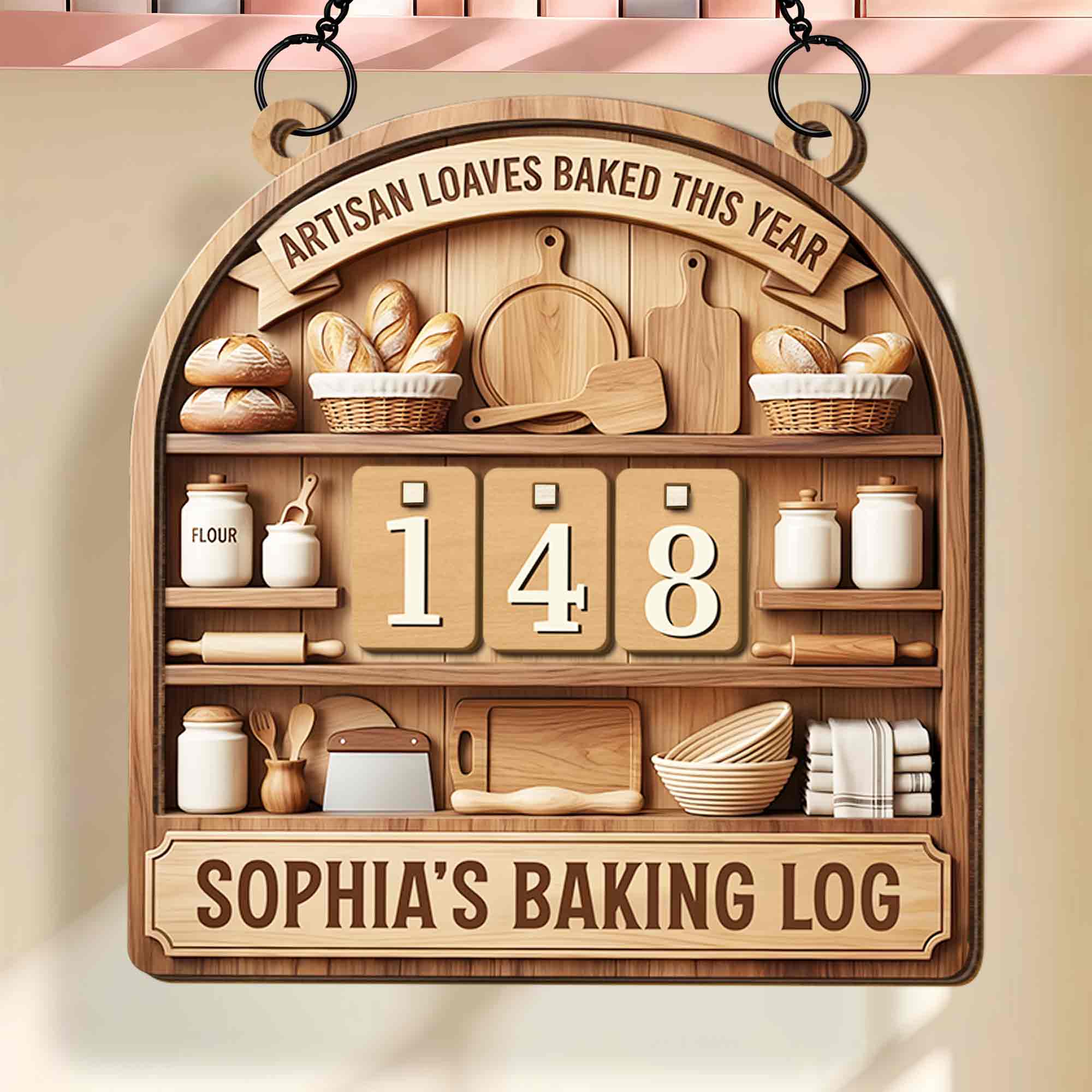 Artisan Loaves Baked This Year Baking Log With Bread And Rolling Pin - Personalized Custom Tracker Sign - BAKE001_TRASIG