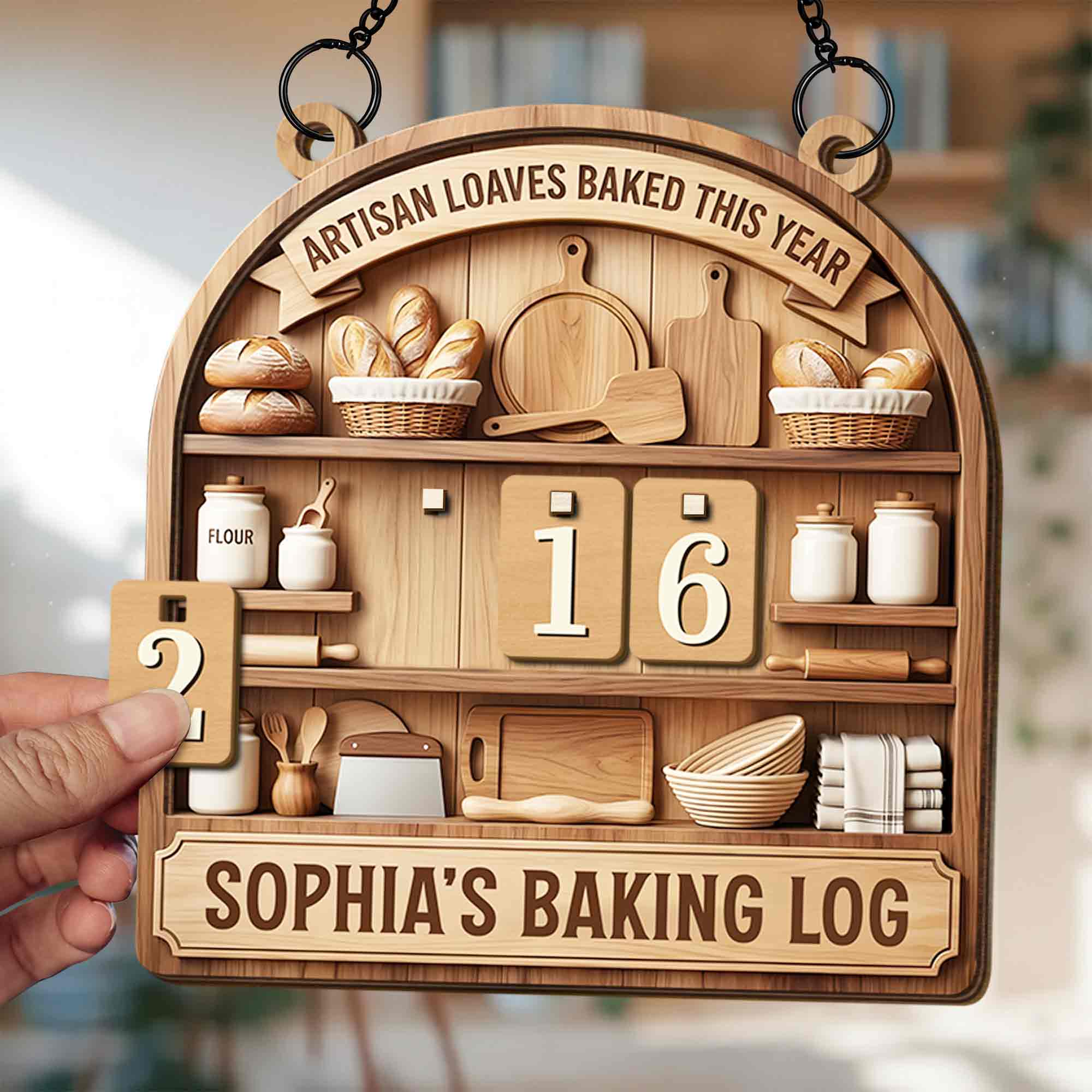 Artisan Loaves Baked This Year Baking Log With Bread And Rolling Pin - Personalized Custom Tracker Sign - BAKE001_TRASIG - Image 3