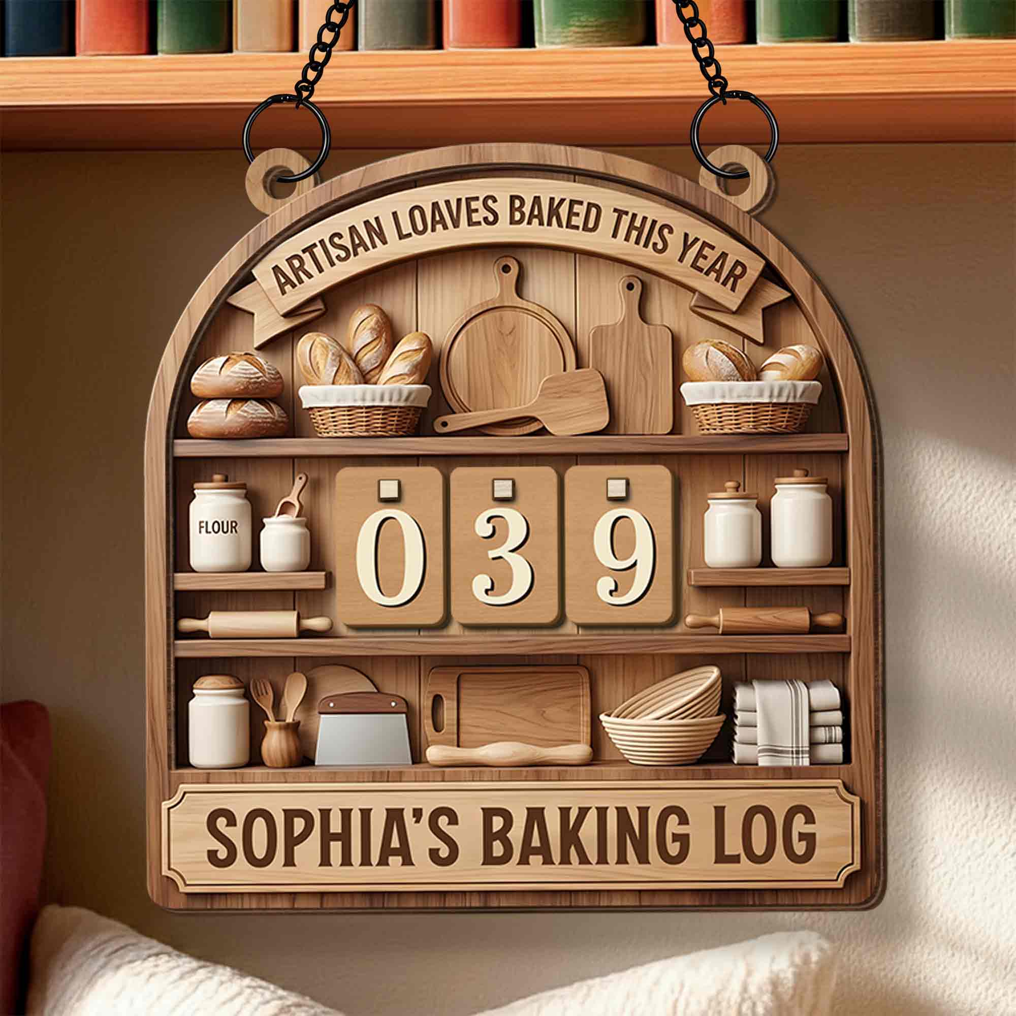 Artisan Loaves Baked This Year Baking Log With Bread And Rolling Pin - Personalized Custom Tracker Sign - BAKE001_TRASIG - Image 5