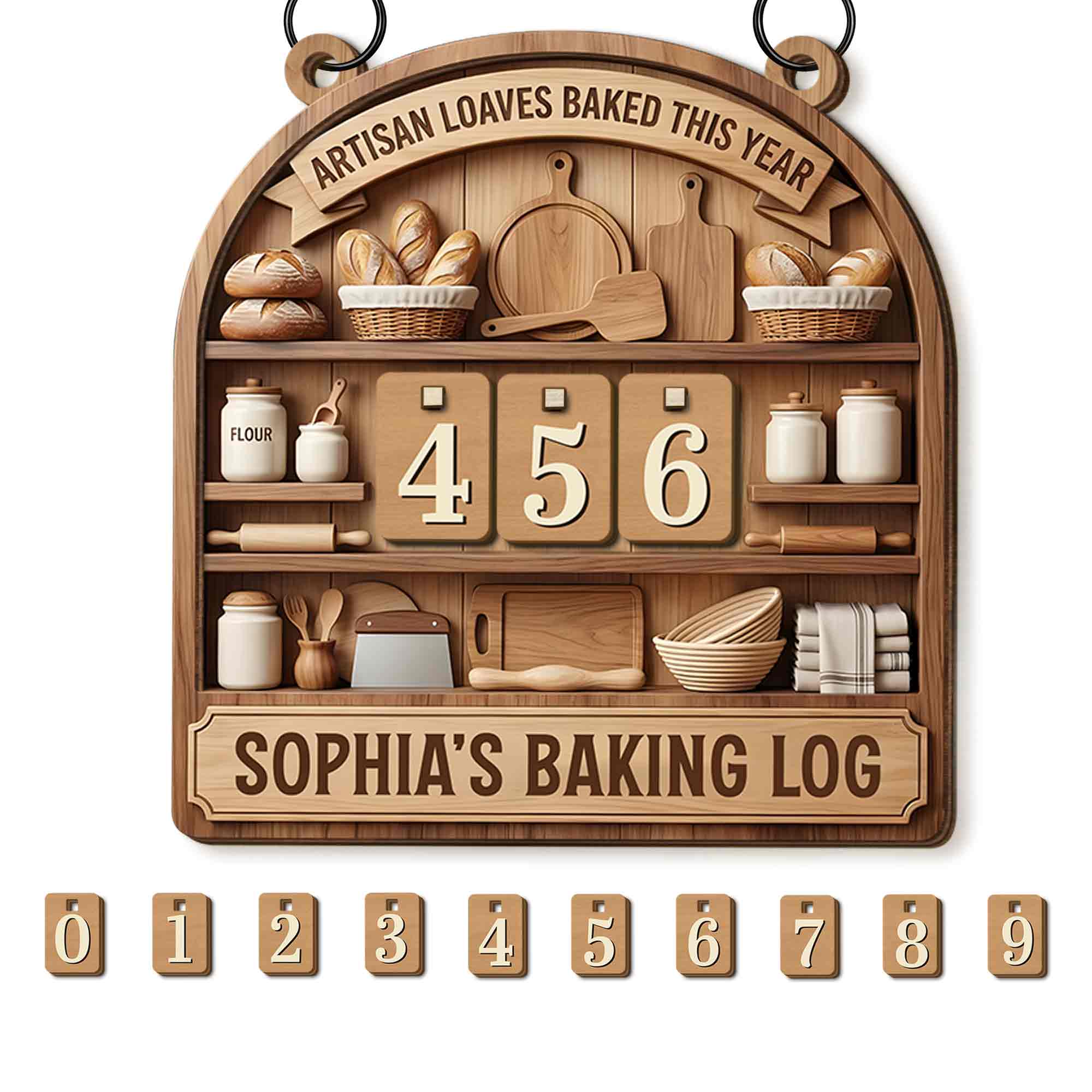 Artisan Loaves Baked This Year Baking Log With Bread And Rolling Pin - Personalized Custom Tracker Sign - BAKE001_TRASIG - Image 7