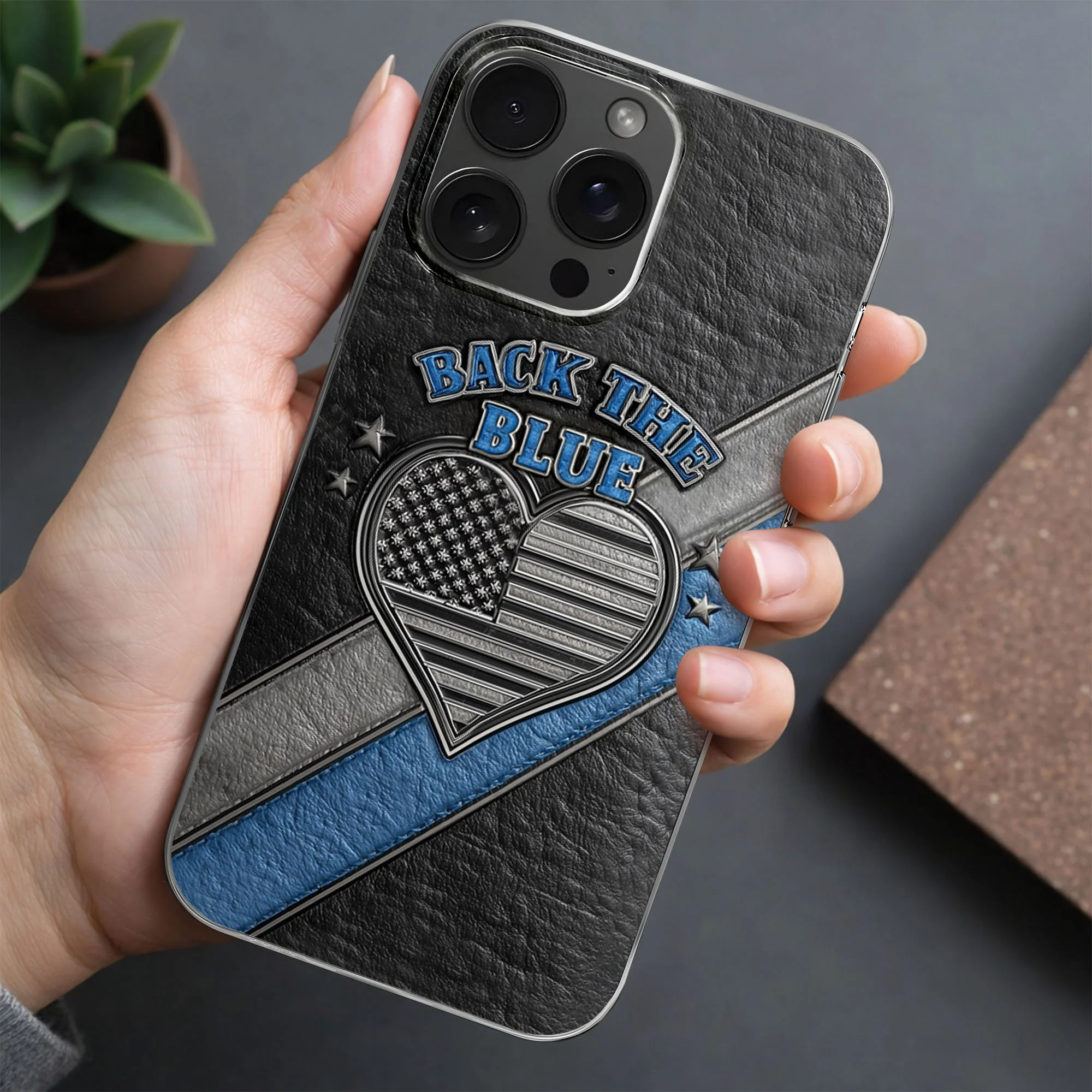 Back The Blue American Flag Heart Thin Blue Line Design - Personalized Clear Phone Case - OFC059_PHC - Image 5