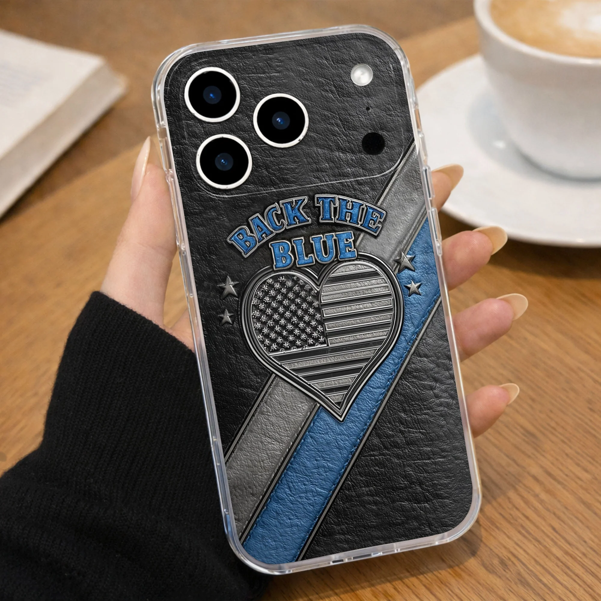 Back The Blue American Flag Heart Thin Blue Line Design - Personalized Clear Phone Case - OFC059_PHC - Image 6