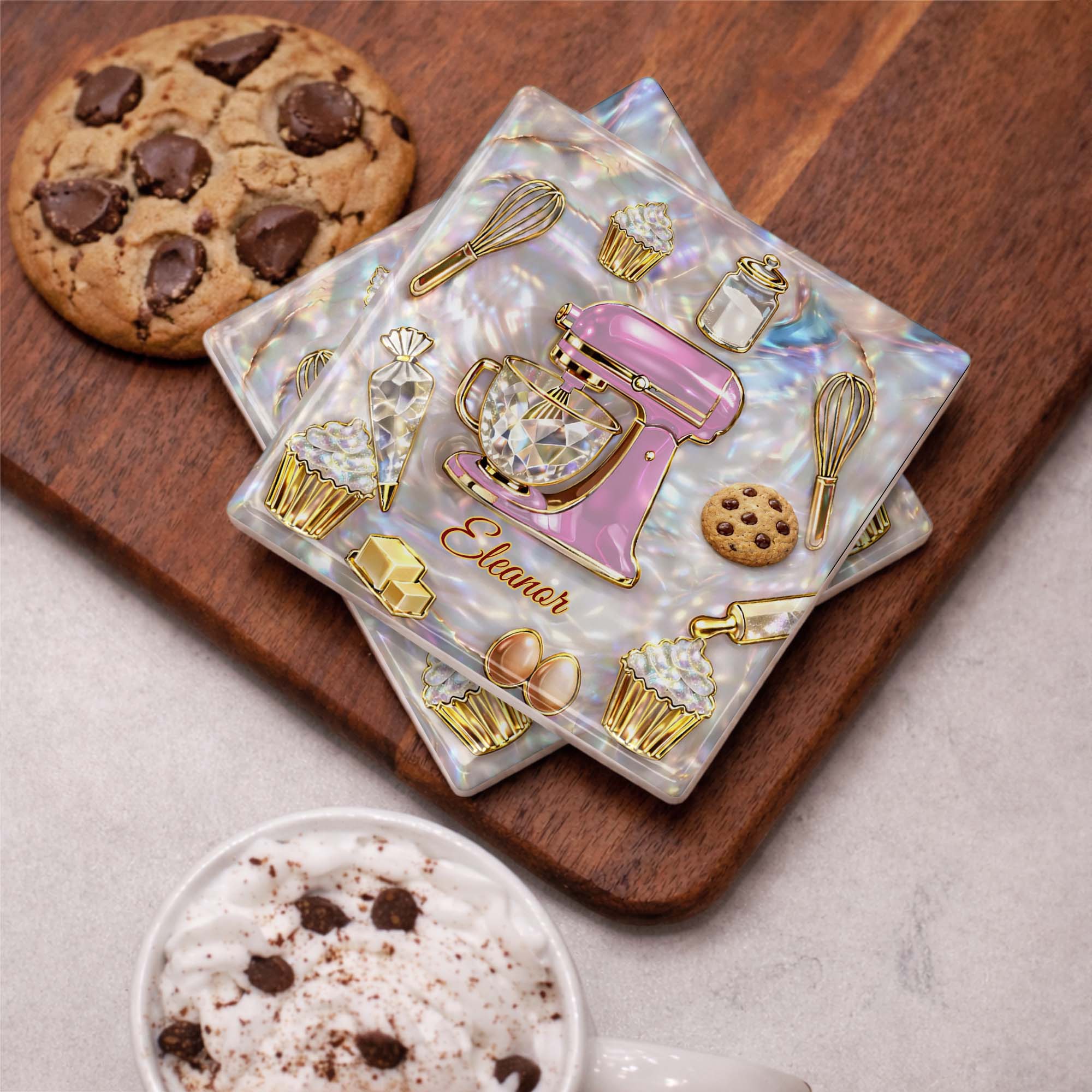 Baking Is A Work Of Heart Stand Mixer And Cupcakes Design - Personalized Custom Ceramic Coaster, Square Shape - HOB048_SOCO - Image 10