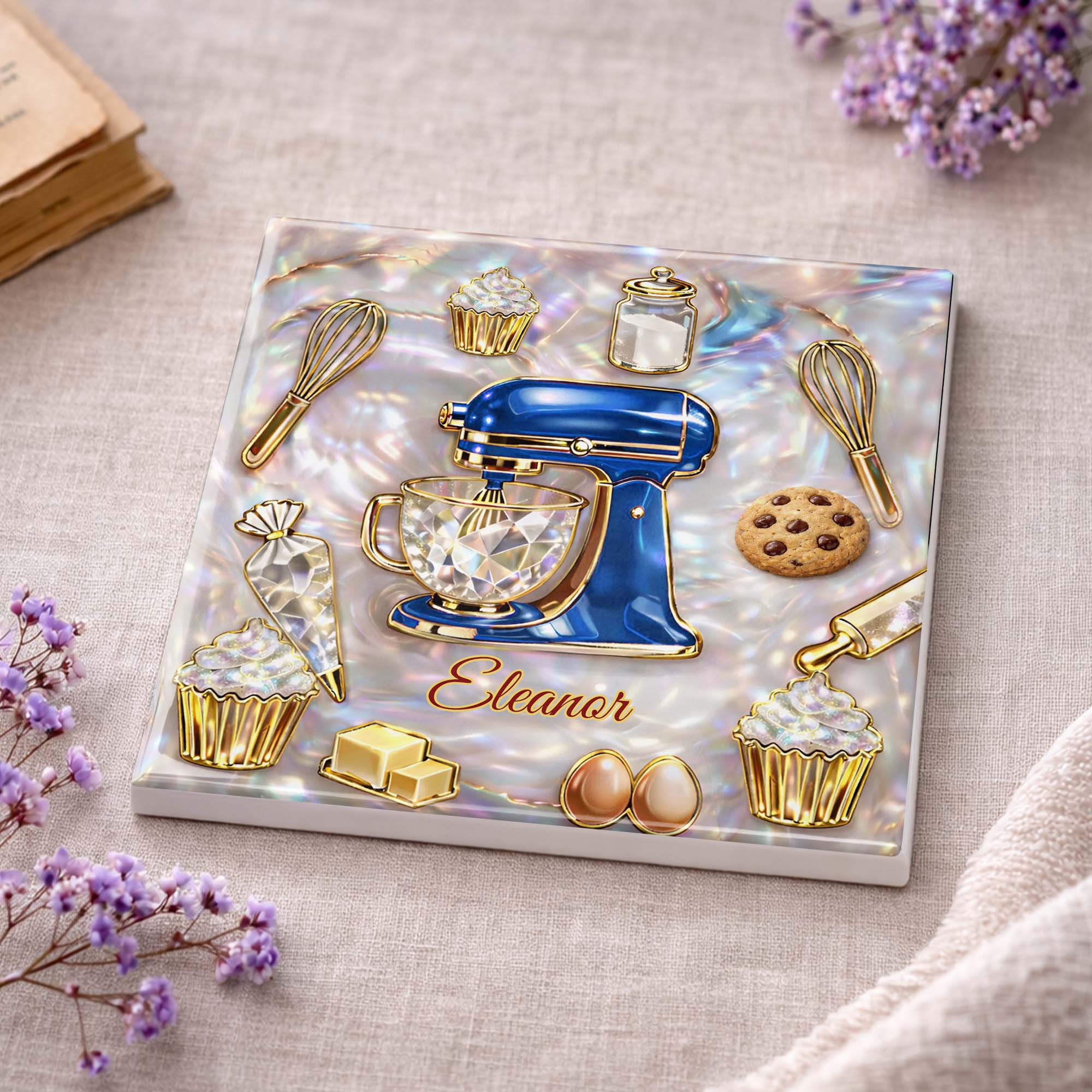 Baking Is A Work Of Heart Stand Mixer And Cupcakes Design - Personalized Custom Ceramic Coaster, Square Shape - HOB048_SOCO - Image 11