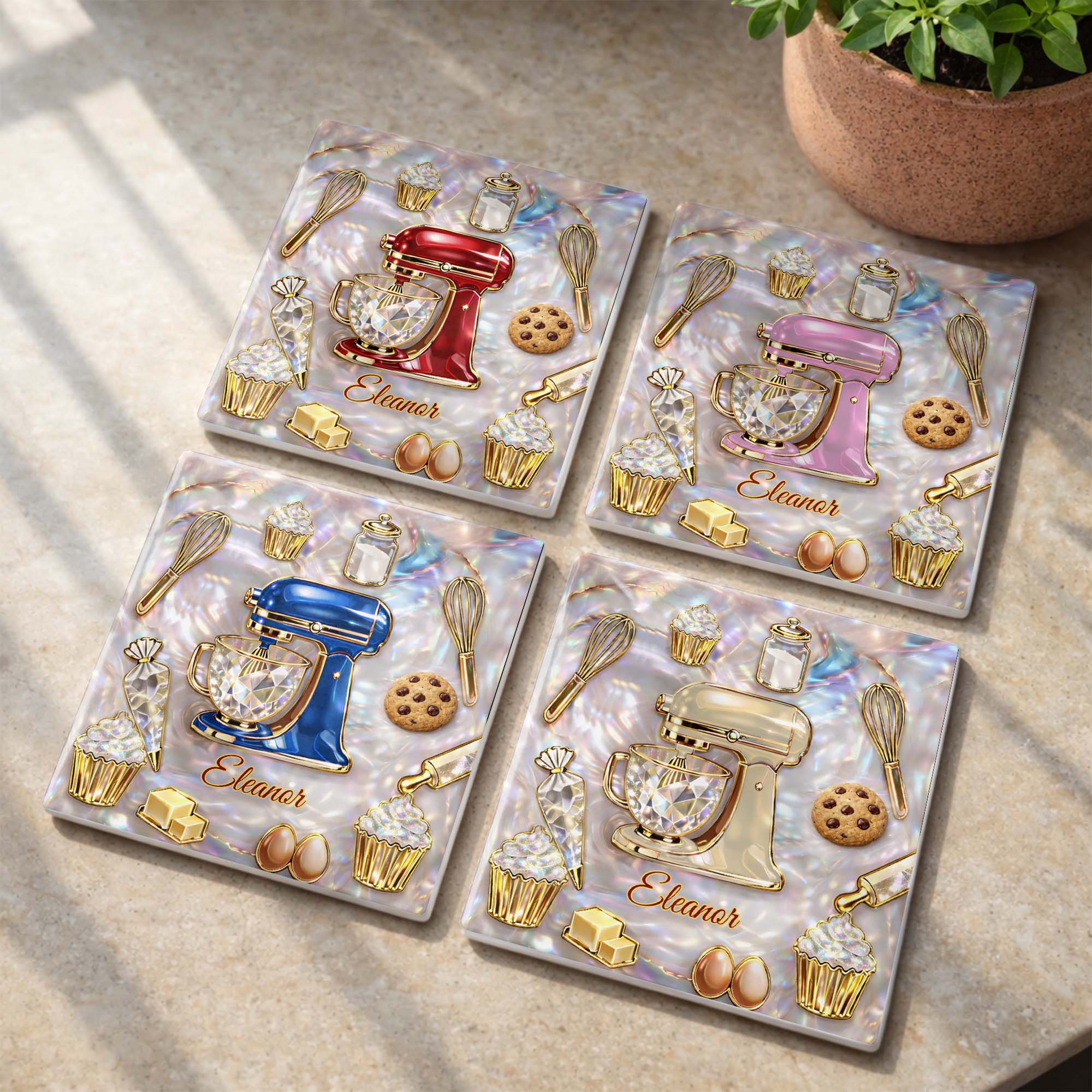 Baking Is A Work Of Heart Stand Mixer And Cupcakes Design - Personalized Custom Ceramic Coaster, Square Shape - HOB048_SOCO - Image 12