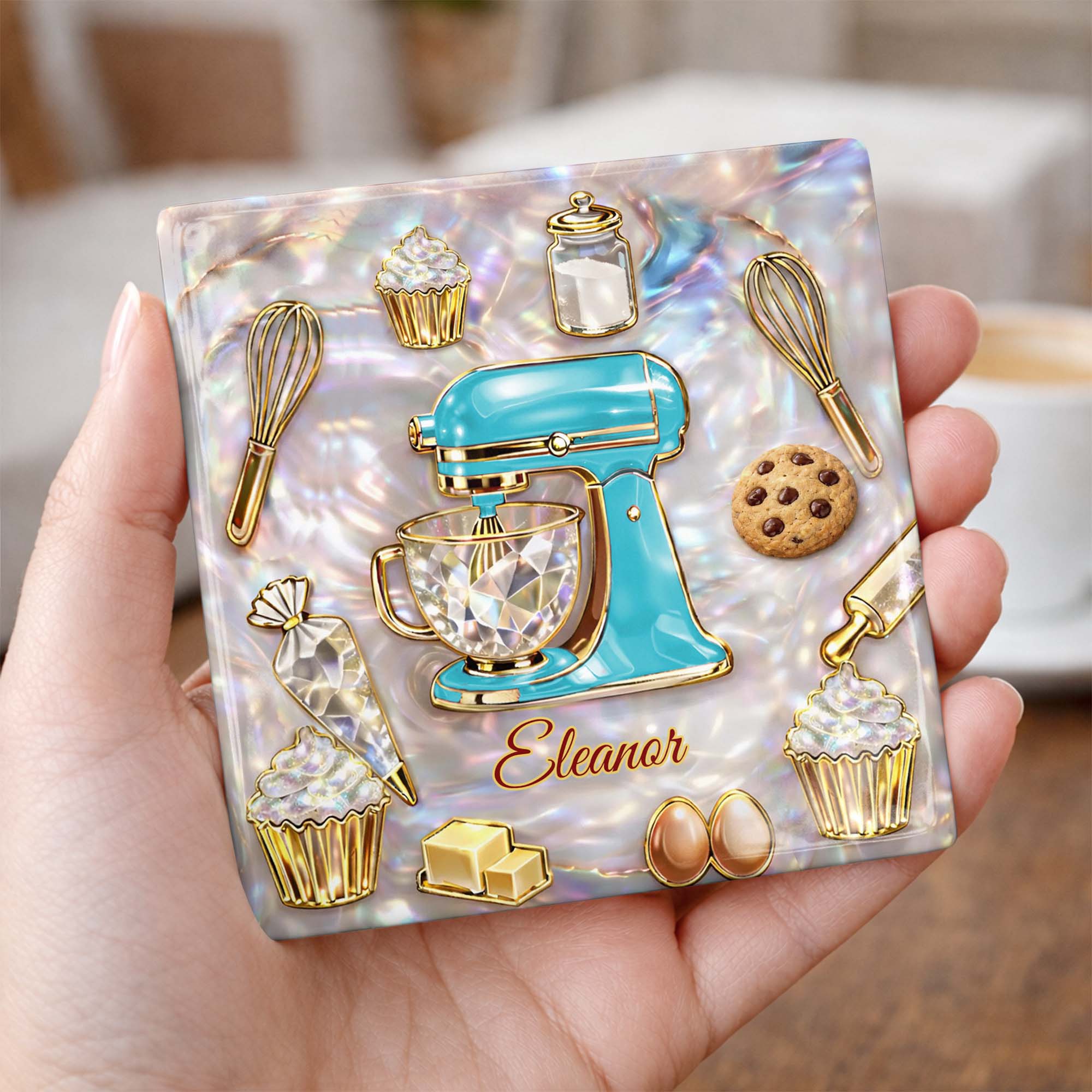Baking Is A Work Of Heart Stand Mixer And Cupcakes Design - Personalized Custom Ceramic Coaster, Square Shape - HOB048_SOCO - Image 3