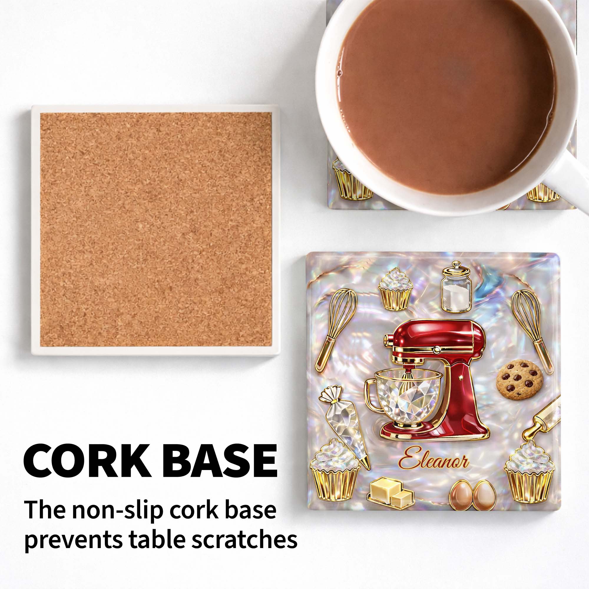 Baking Is A Work Of Heart Stand Mixer And Cupcakes Design - Personalized Custom Ceramic Coaster, Square Shape - HOB048_SOCO - Image 7