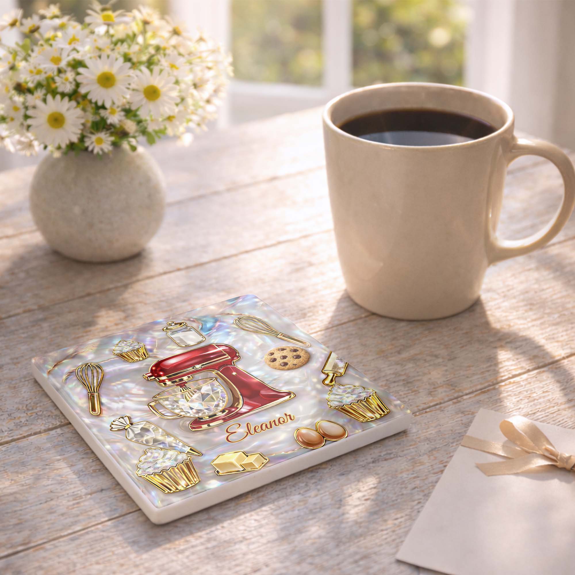 Baking Is A Work Of Heart Stand Mixer And Cupcakes Design - Personalized Custom Ceramic Coaster, Square Shape - HOB048_SOCO - Image 9