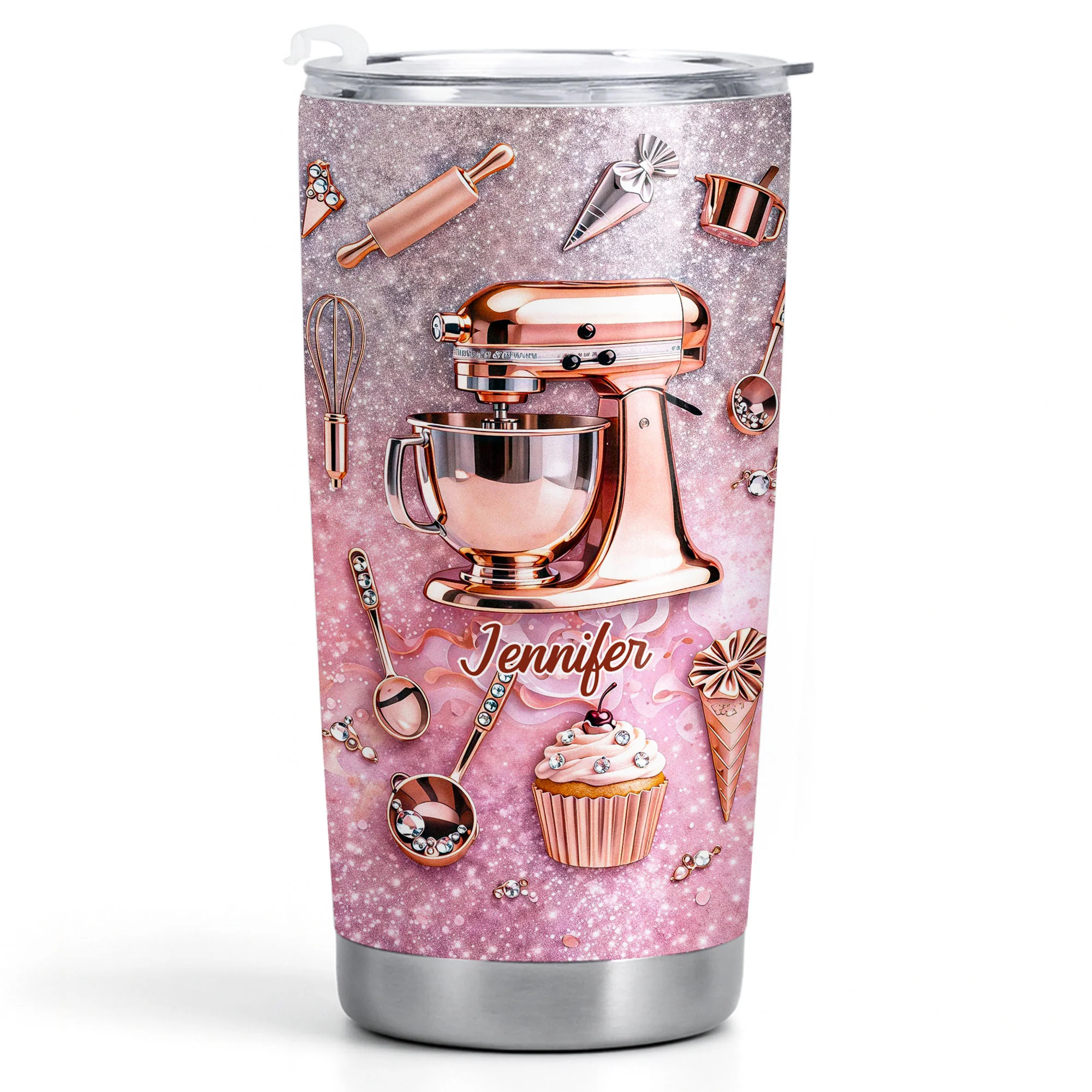 Baking Is My Therapy Kitchen Rose Gold Stand Mixer And Cupcake - Personalized Custom Stainless Steel Tumbler 20oz 30oz - BAKE006_TB