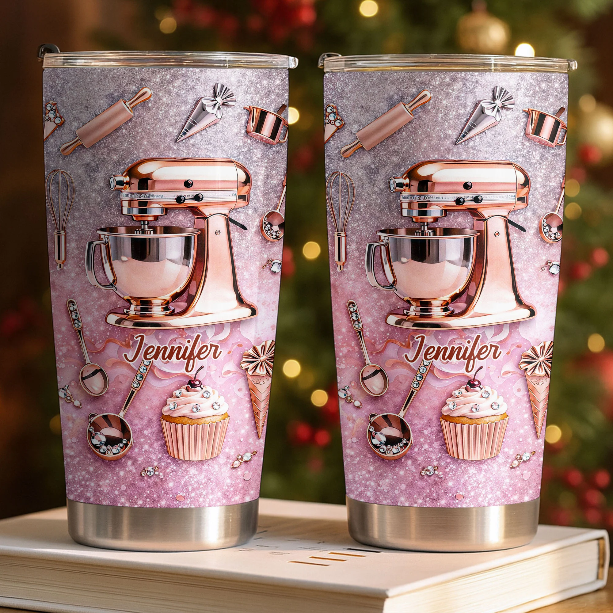 Baking Is My Therapy Kitchen Rose Gold Stand Mixer And Cupcake - Personalized Custom Stainless Steel Tumbler 20oz 30oz - BAKE006_TB - Image 4
