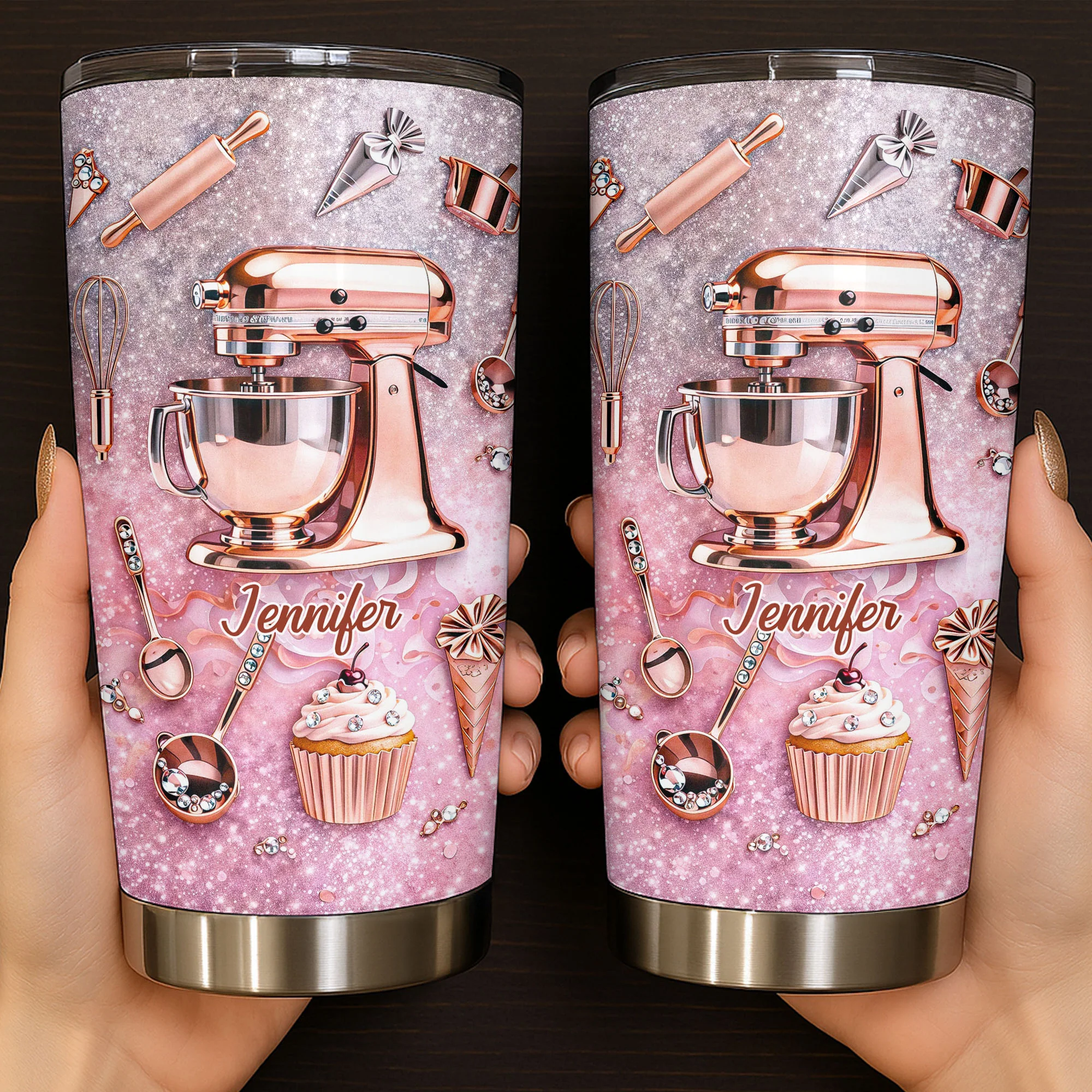 Baking Is My Therapy Kitchen Rose Gold Stand Mixer And Cupcake - Personalized Custom Stainless Steel Tumbler 20oz 30oz - BAKE006_TB - Image 5