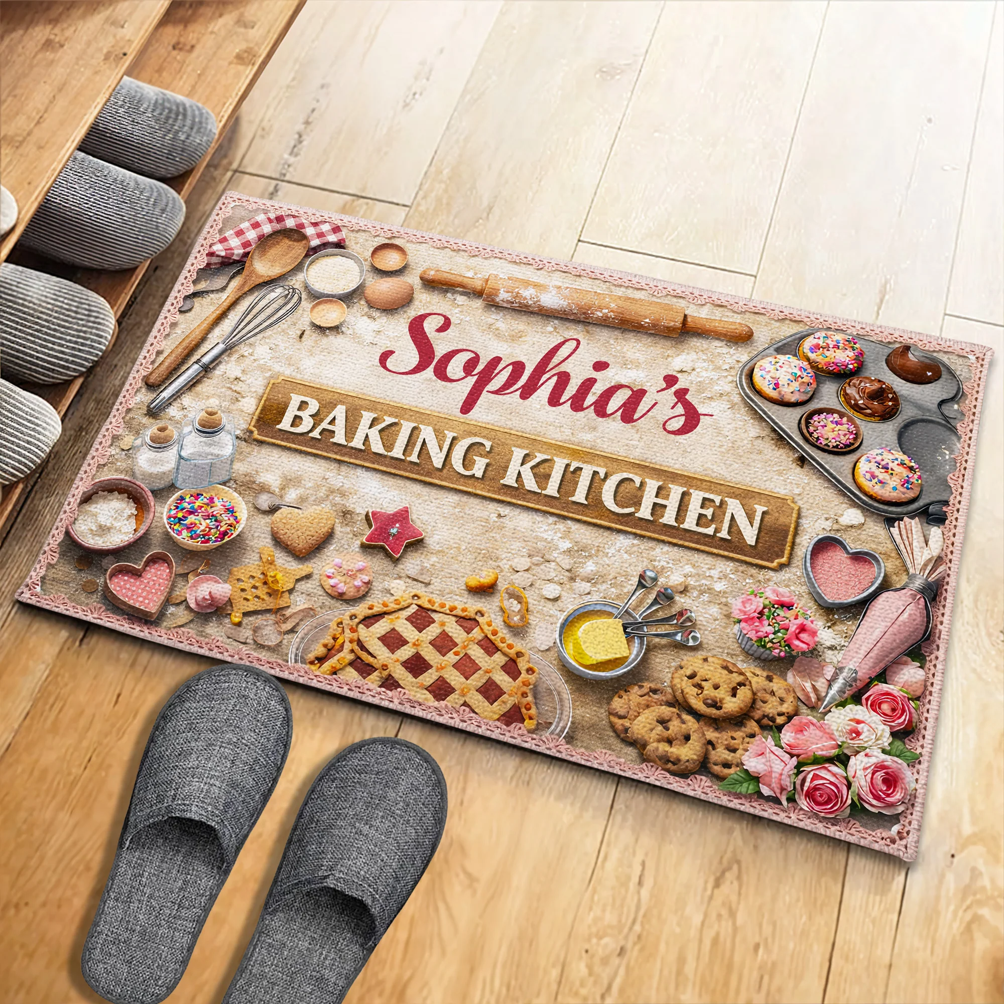 Baking Kitchen Personalized Design With Rolling Pin And Cupcakes - Personalized Custom Doormat - BAKE008_DRM