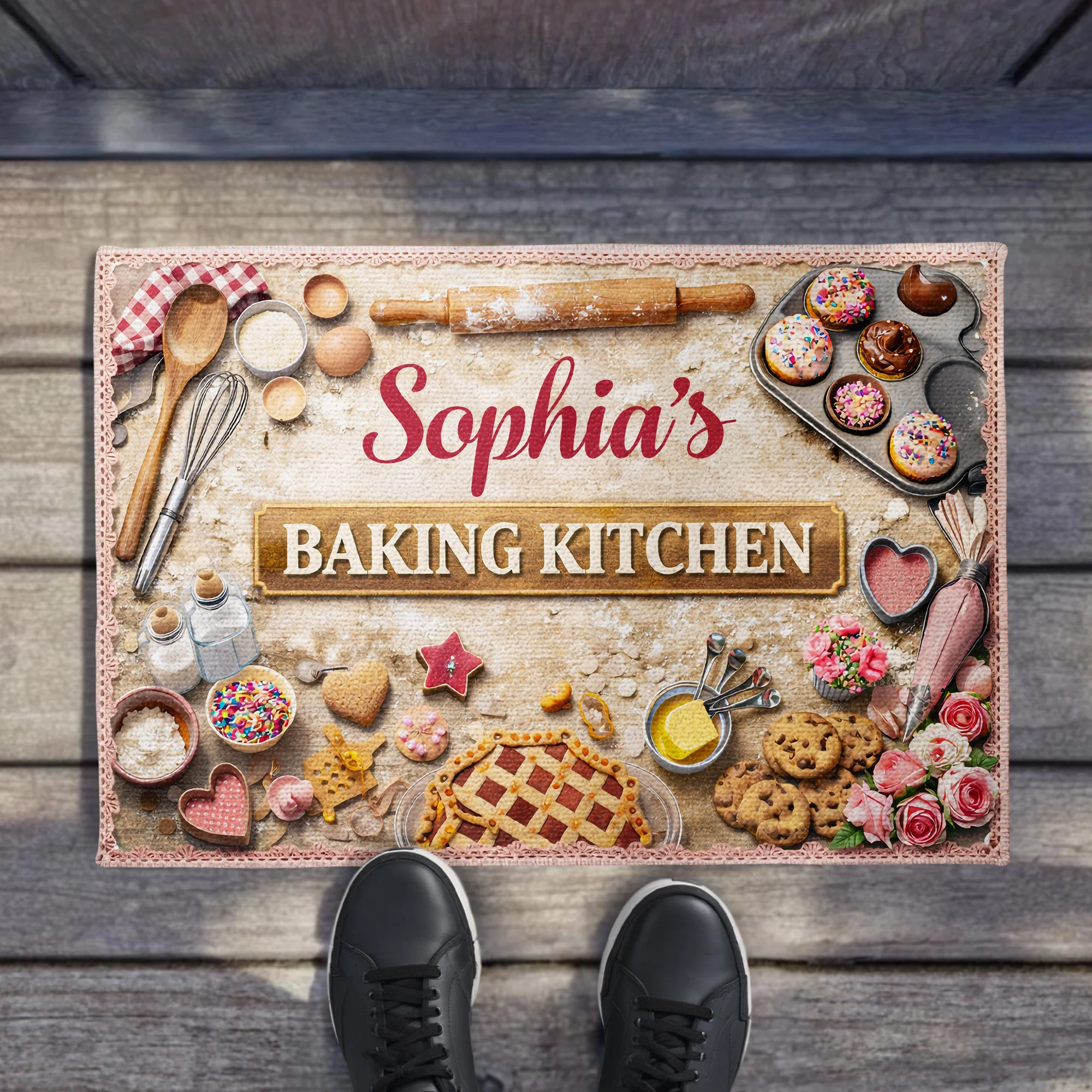Baking Kitchen Personalized Design With Rolling Pin And Cupcakes - Personalized Custom Doormat - BAKE008_DRM - Image 2