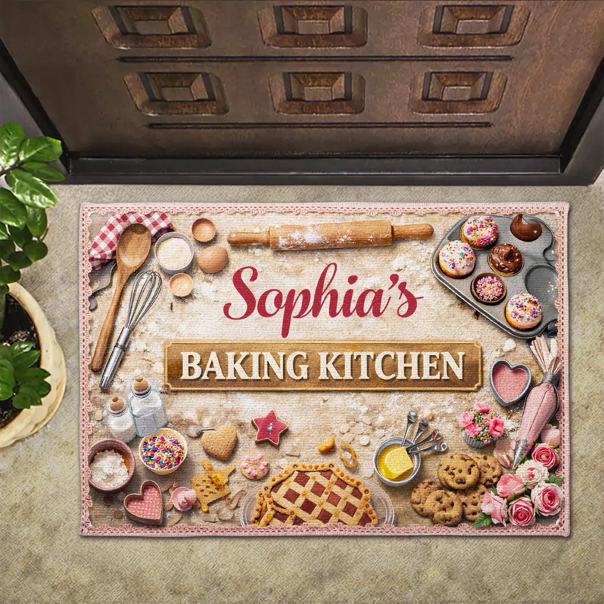 Baking Kitchen Personalized Design With Rolling Pin And Cupcakes - Personalized Custom Doormat - BAKE008_DRM - Image 3