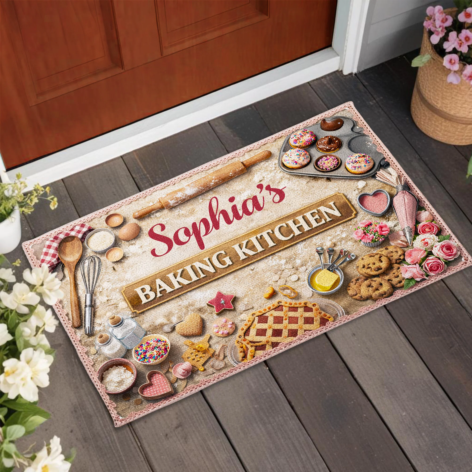 Baking Kitchen Personalized Design With Rolling Pin And Cupcakes - Personalized Custom Doormat - BAKE008_DRM - Image 5