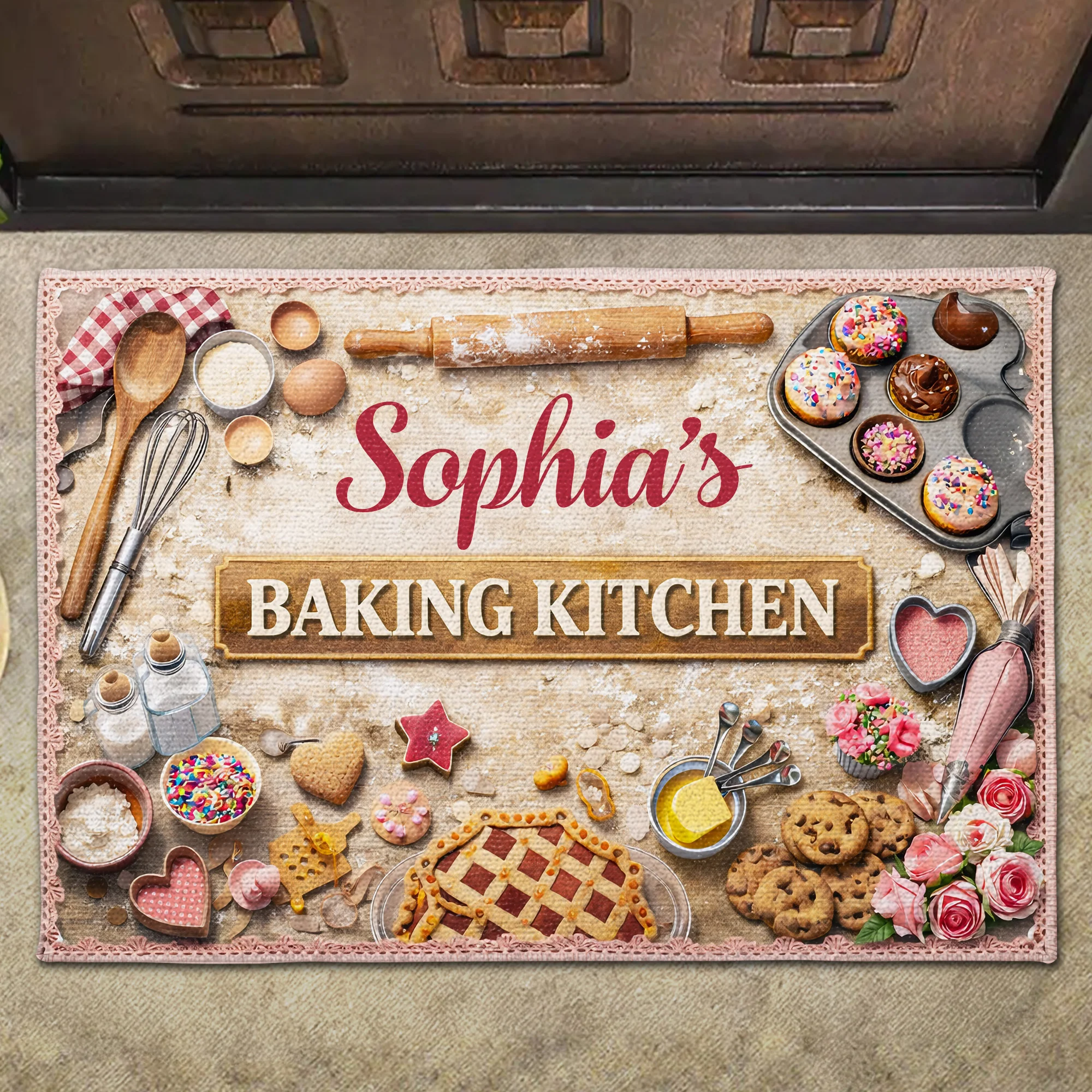 Baking Kitchen Personalized Design With Rolling Pin And Cupcakes - Personalized Custom Doormat - BAKE008_DRM - Image 6