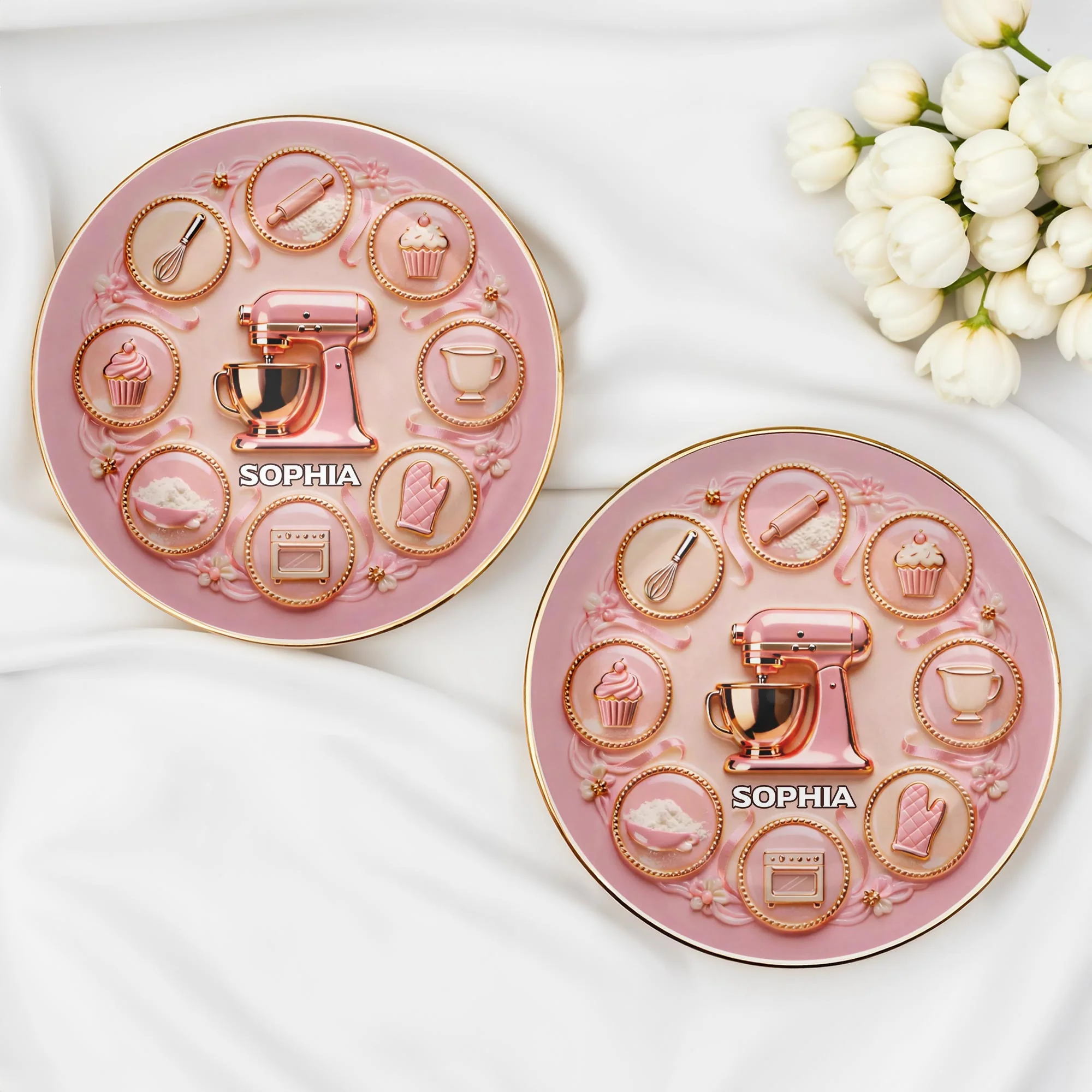 Baking With Love And Sweet Memories Stand Mixer And Whisk - Personalized Custom Jewelry Dish, Ceramic Dish, Round Shape - COOK021_RCRF - Image 5
